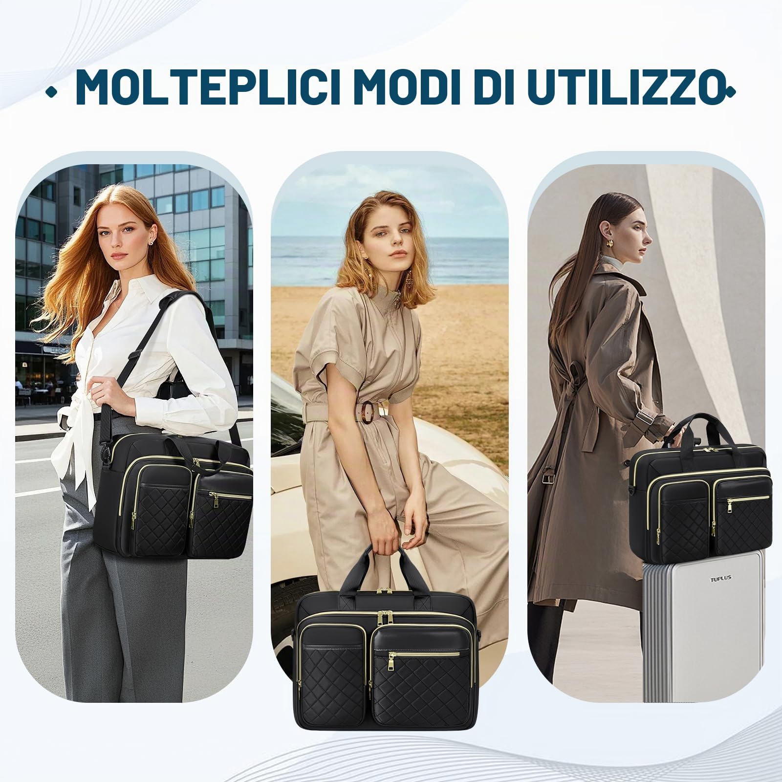 RAINSMORE Borsa Porta PC 17.3 Pollici Borsa Lavoro Donna Impermeabile Borsa Computer Grande Borse Messenger Porta Documenti per Ufficio Università Insegnant Nero