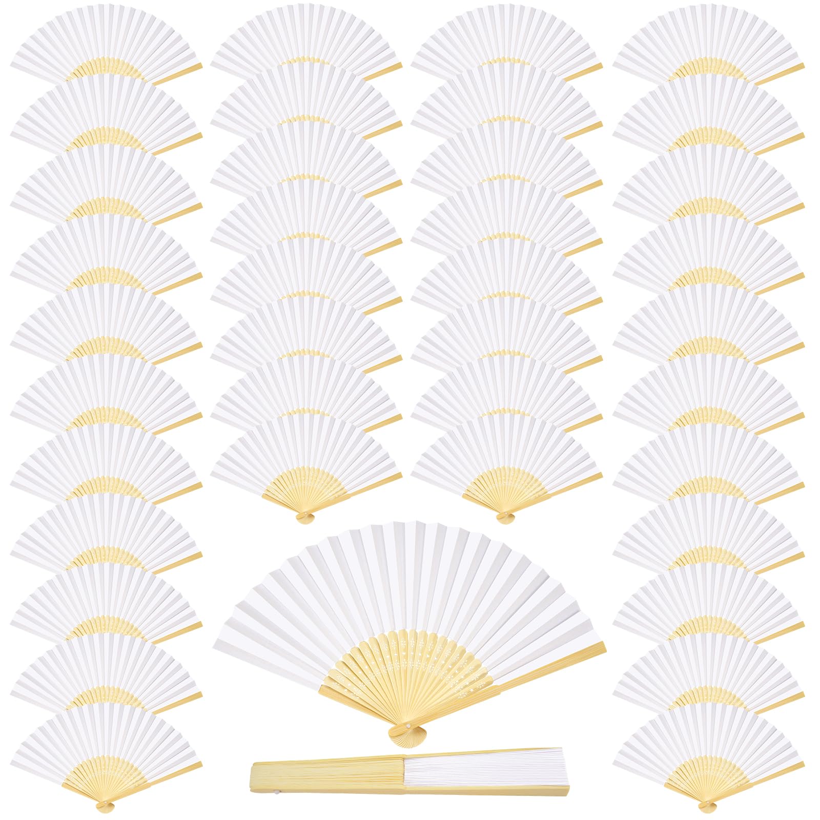 ZOOI Lot de 40 éventails de mariage - Blanc - Décoration de mariage - Été - Décoration de mariage - Décoration asiatique pour anniversaire de mariage, fête, mariage - Décoration murale