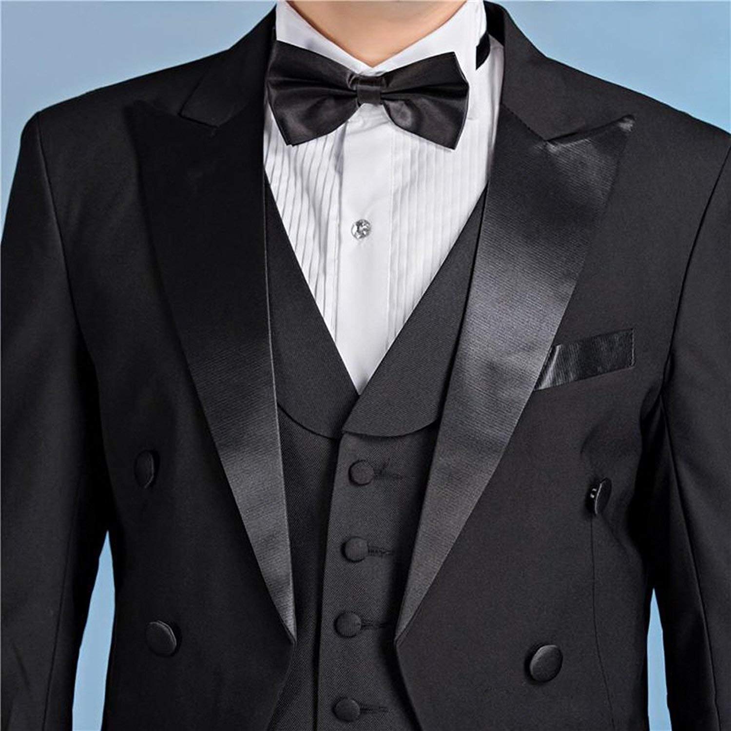 Uomo Completo Tre Pezzi Set Smoking a Doppio Petto con Risvolto