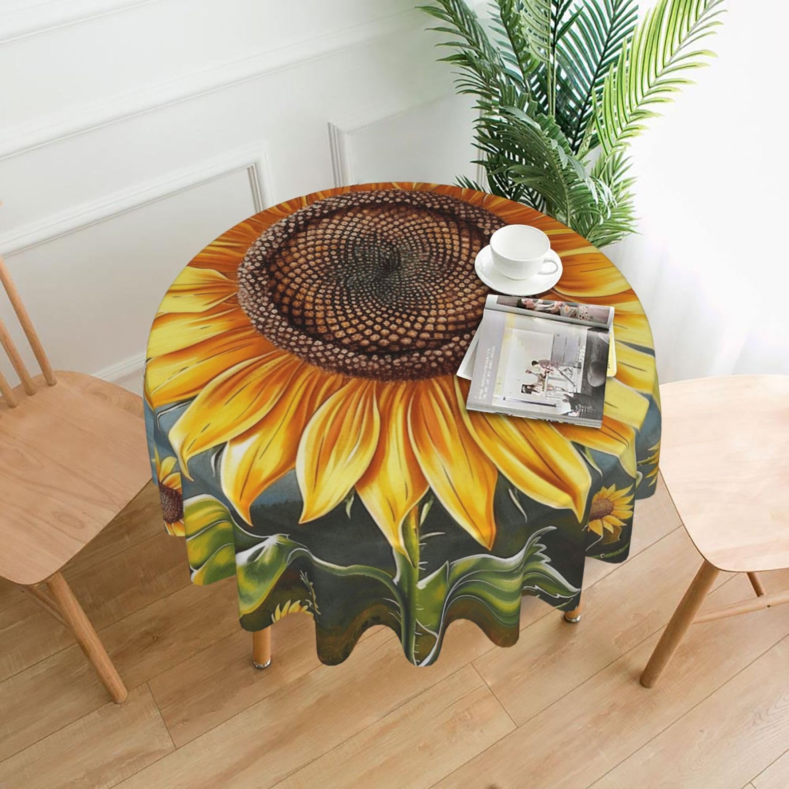 WPKJU You are My Sunshine Sunflower Printed Round Tablecloth 60 in Water Resistant Table Cover Washable Table Cloth for Dining Tables