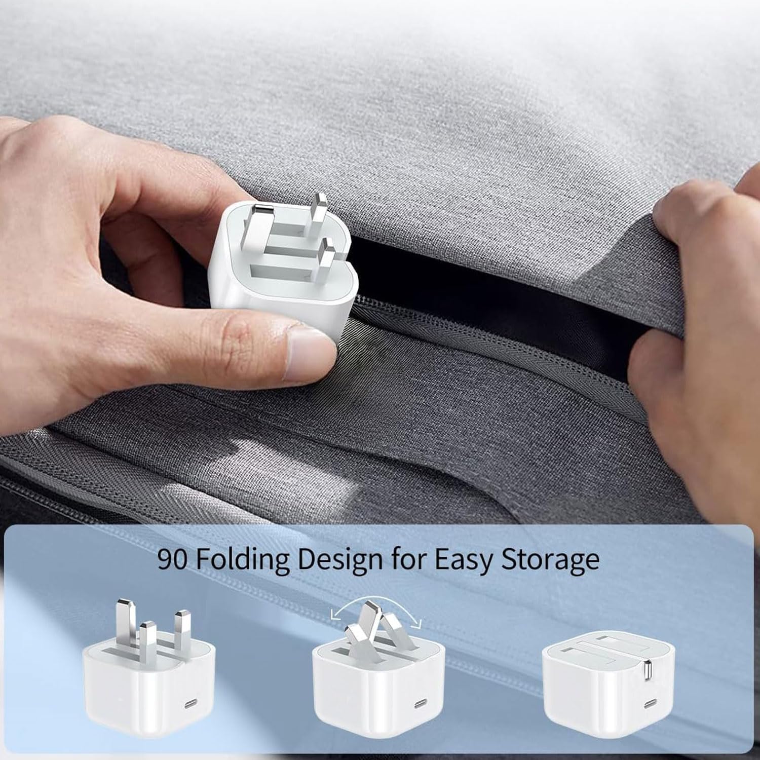 USB C Plug for iPhone 17 16 15 20W Apple USB-C Power Adapter UK USBC Charger Plug Fast Charge for Phone 17 Pro Max Air 16e 14 13 12 11 Plus Pro Max SE iPad 9 10th 11th A16 2025,Fold Type C Port Plugs — view 4