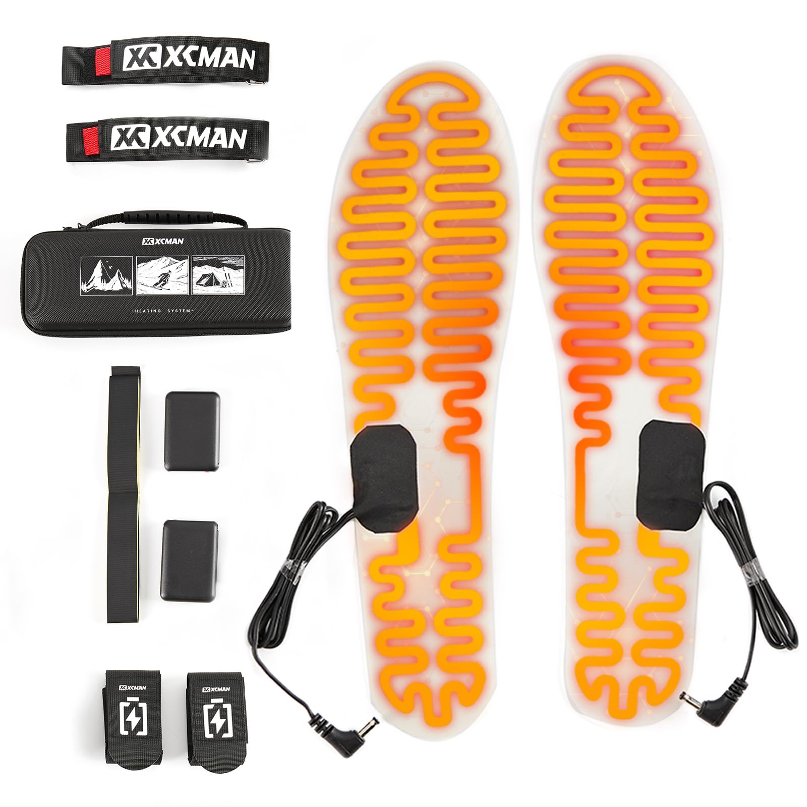 XCMAN Plantillas calefactoras, plantilla de calefacción de metal ajustable para hombres y mujeres, 3000 mAh, recargable, plantillas calentadoras de pies con batería con 3 ajustes de temperatura