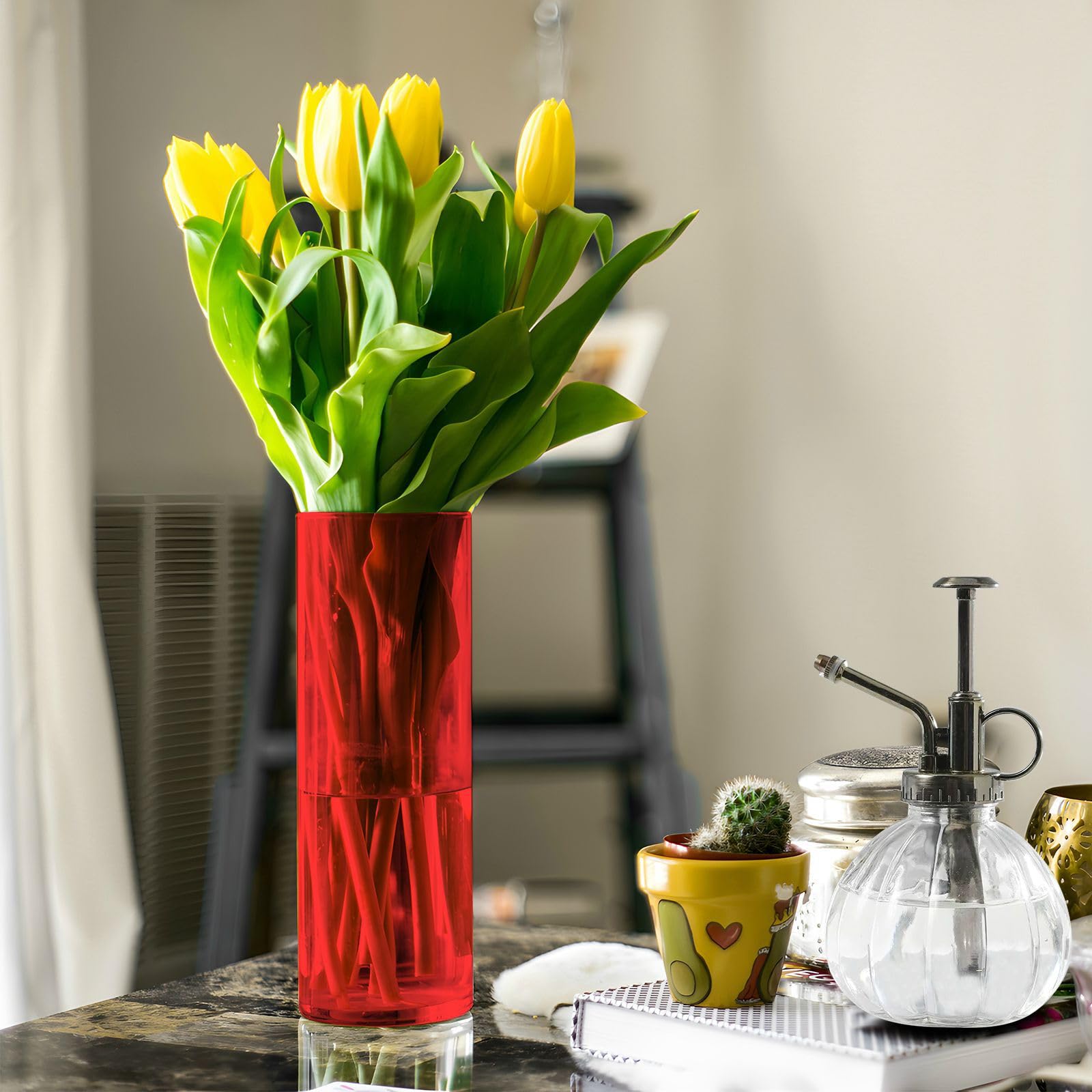 Amazon.com: Plastic Cylinder Vase Red Solid Color Pure Plain 11.8