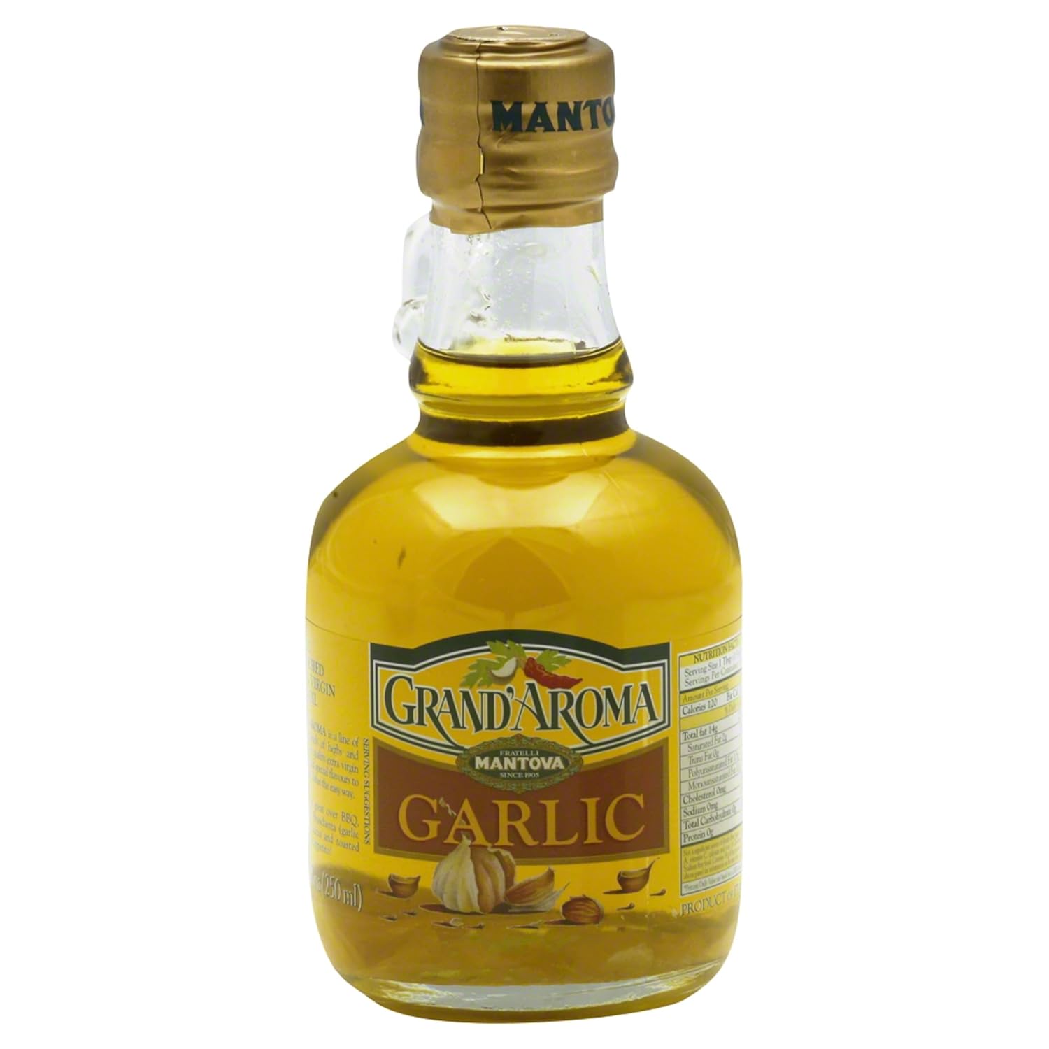 Grand'Aroma Garlic Flavored Extra Virgin Olive Oil, Vegan, 8.5 Fluid Ounces (Pack Of 6)