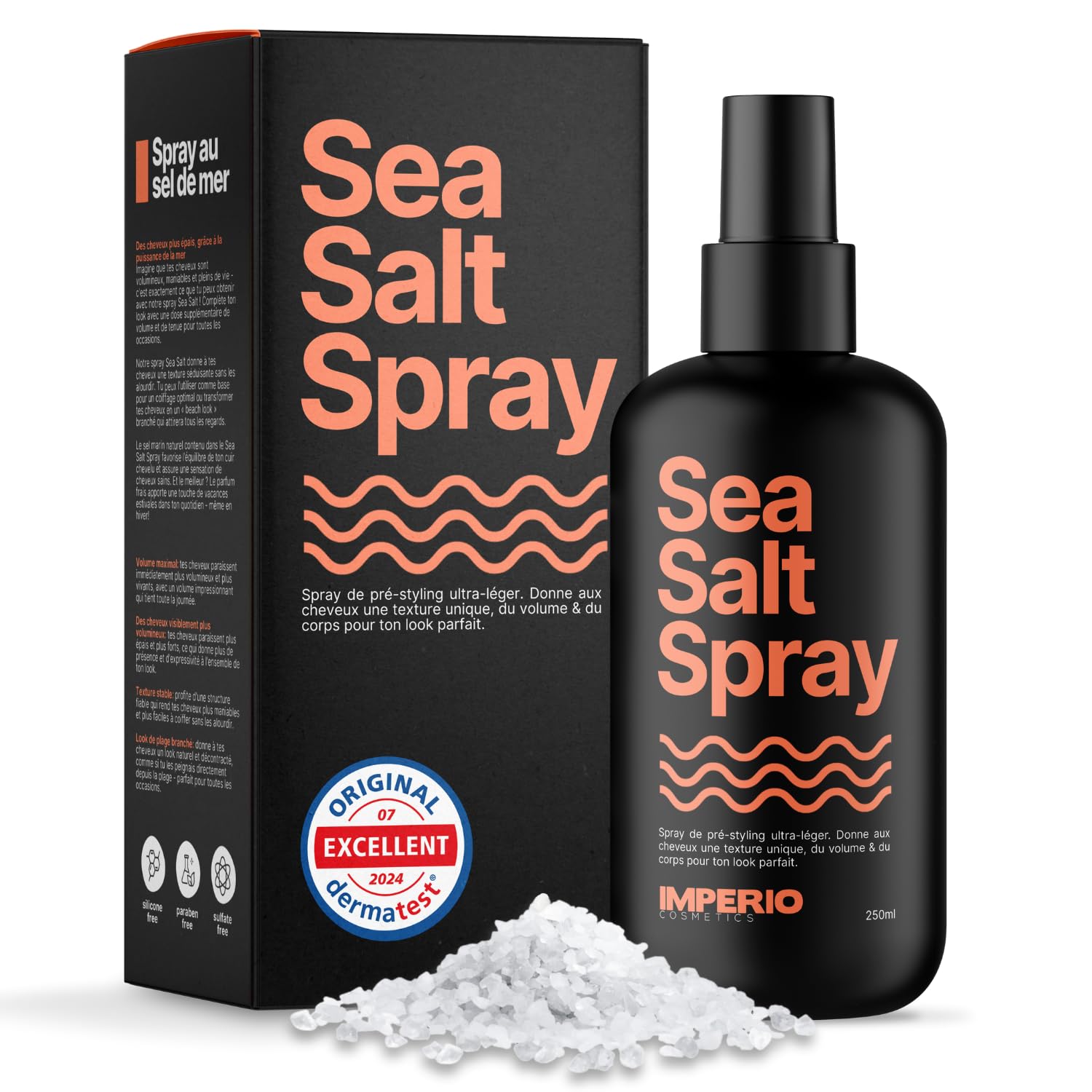 IMPERIO Sea Salt Spray - 250ml Premium Spray Eau de Mer Cheveux pour Cheveux Plus Volumineux & Texture Stable - Parfaites Beach Waves, Volume & Tenue