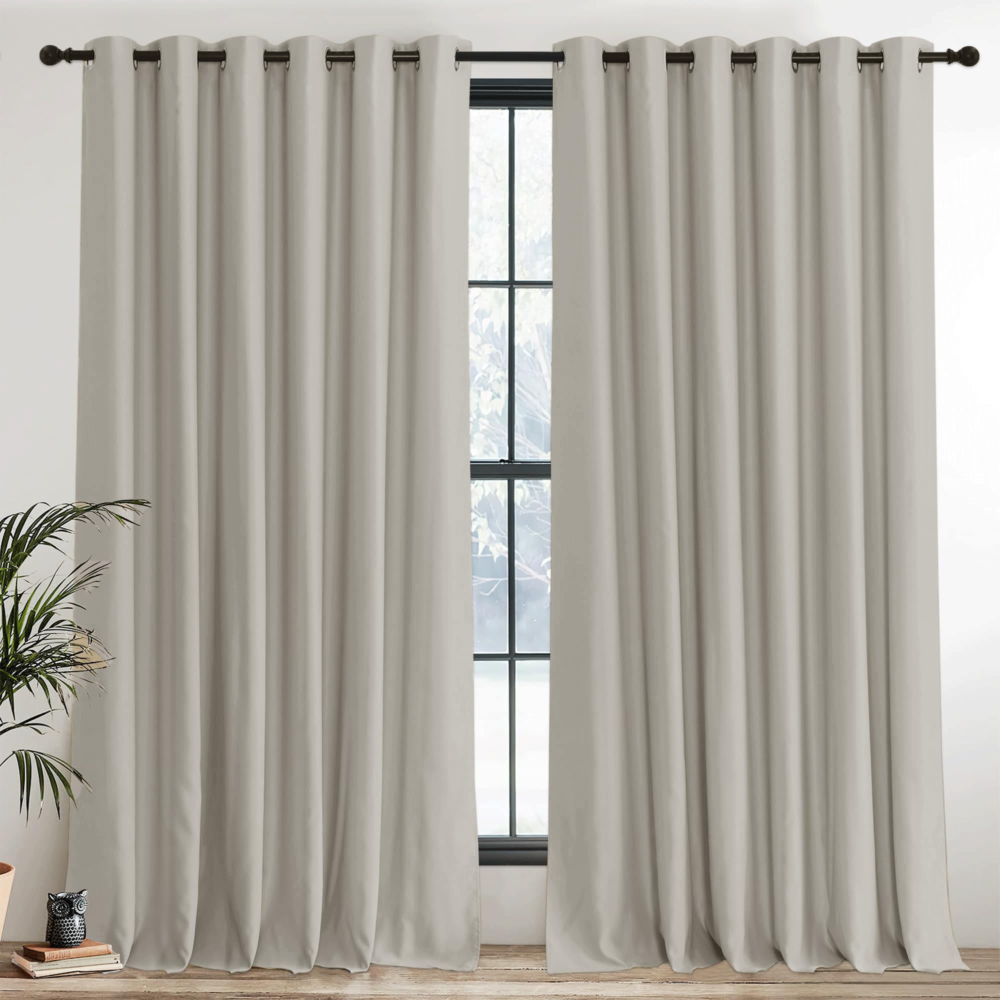 PONY DANCE Extra Wide Natural Thermal Insulated Curtains for Living Room Energy Saving Privacy Protection Curtains Eyelet for Bedroom/ Hotel/ Lounge Drapes, 2 Panels, W90 x L90, Natural