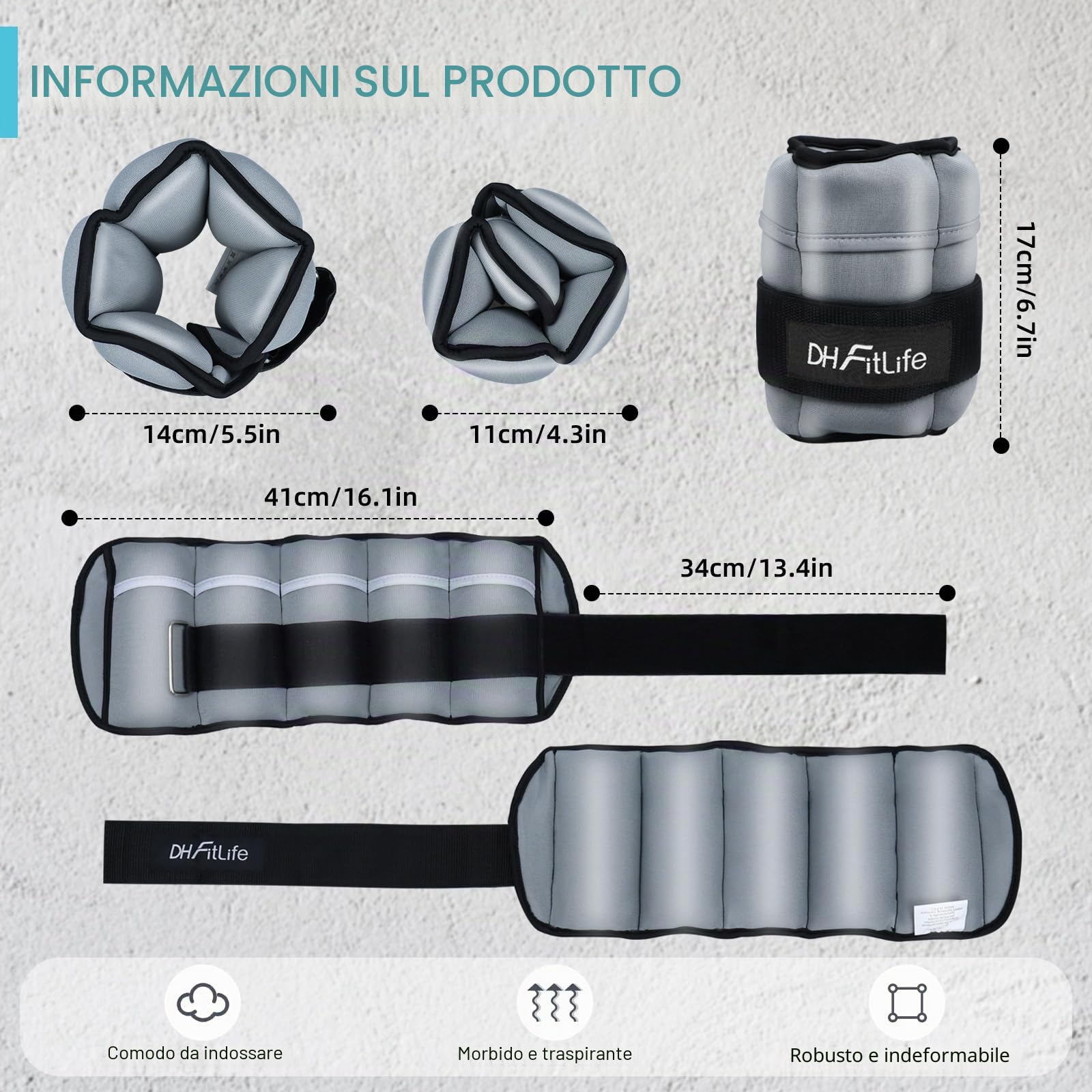 DH FitLife Set di 2 cavigliere con pesi regolabili per gambe | 2 varianti 2 x 2,5 kg e 2 x 4,5 kg | pesi alla caviglia per allenamento della forza