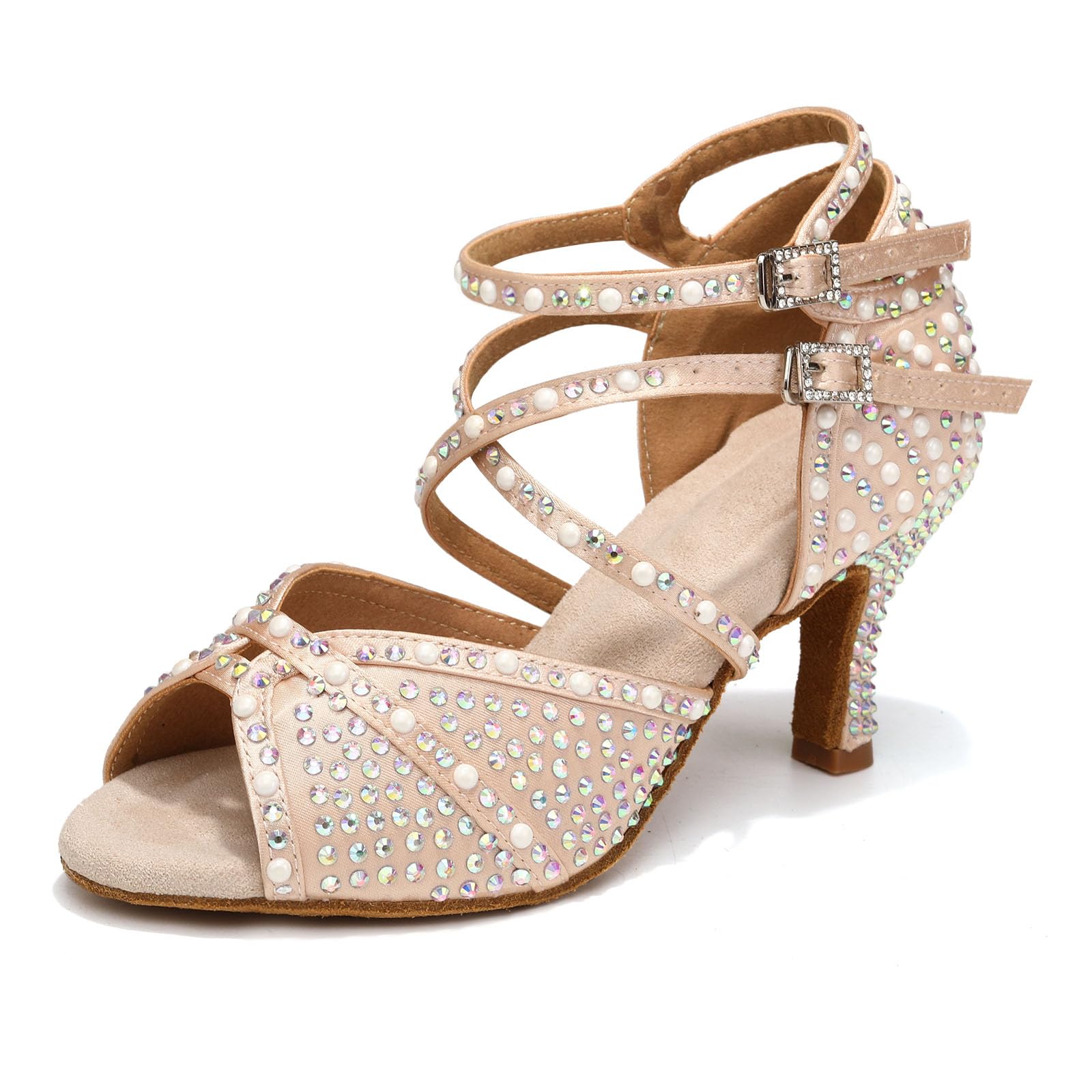 Scarpe da Ballo Latino Donna con Strass Punta Aperta Salsa Bachata Tango Scarpe Ballo da Sala