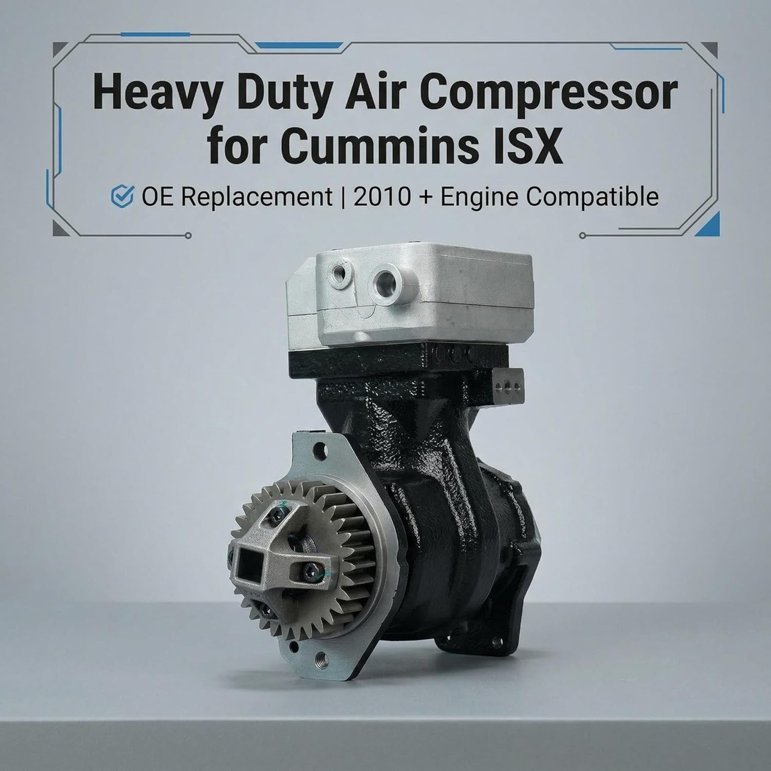 Air Brake Compressor Replacement for Cummins ISX Engine (2010+) – Compatible with 3687343 3690864RX 4318220RX 3685918, Heavy Duty 12V Air Compressor for Trucks & Buses