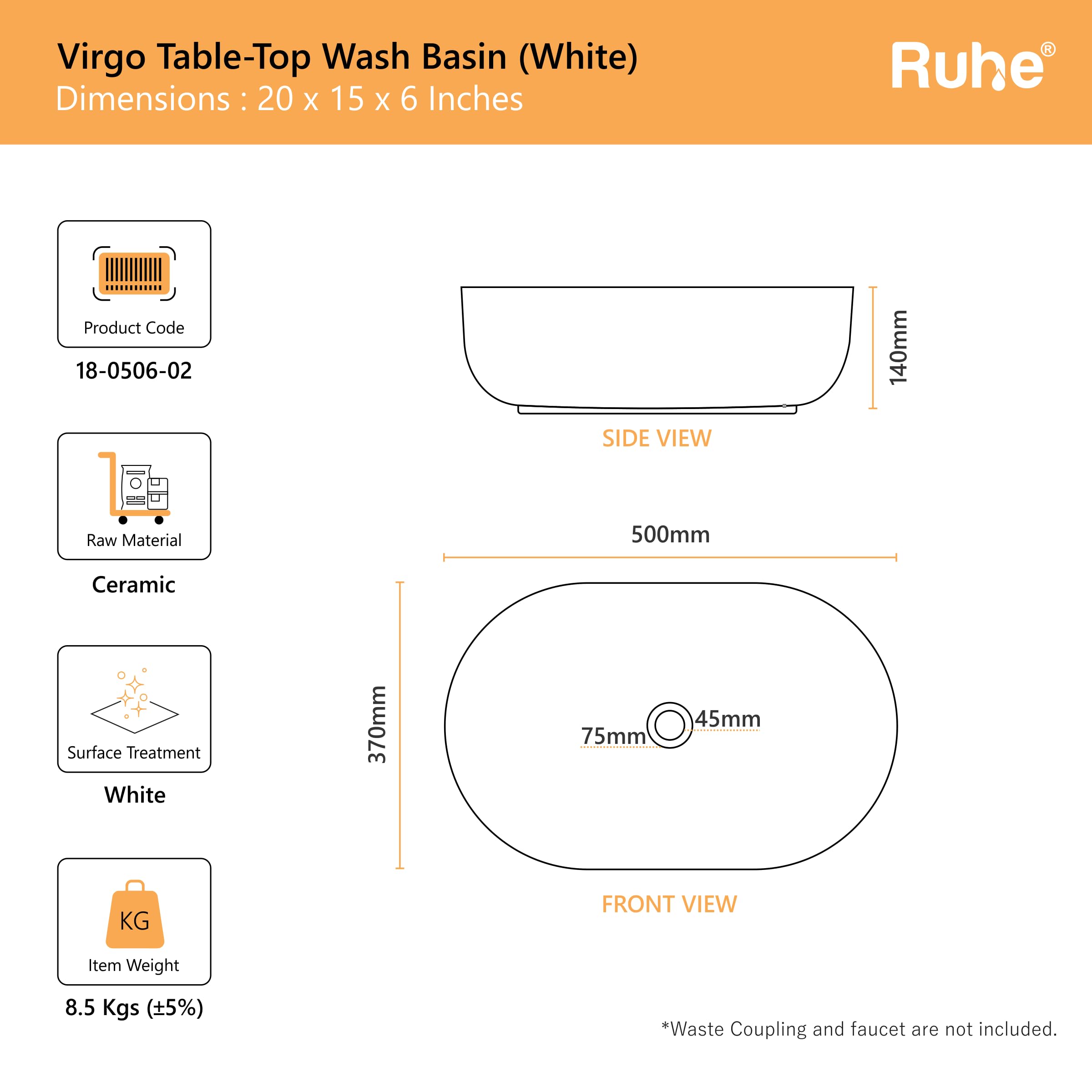 Ruhe Virgo Ceramic Wash Basin - Modern Bathroom Sink -2