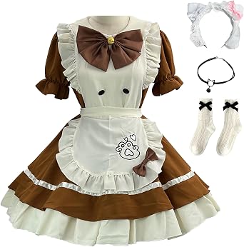Halloween Women Cute Cat Maid Outfit Anime Cosplay Lolita Dress Sweet Bow Ruffle Puff Sleeve Japanese Maid Dress