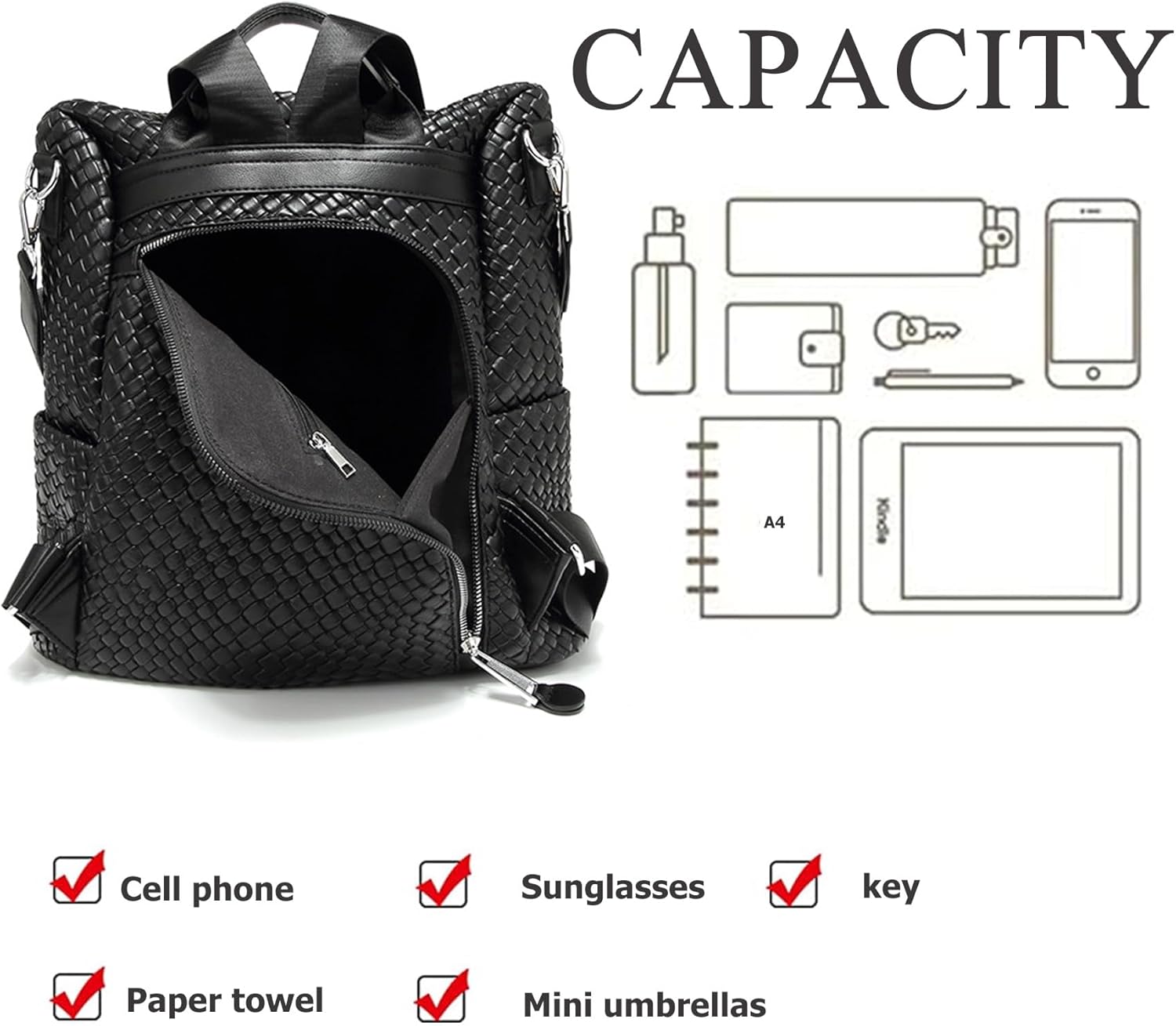 KingTo Women Woven Backpack Purse Anti-theft Rucksack Casual Multipurpose Design Travel Shoulder Handbag - Image 4