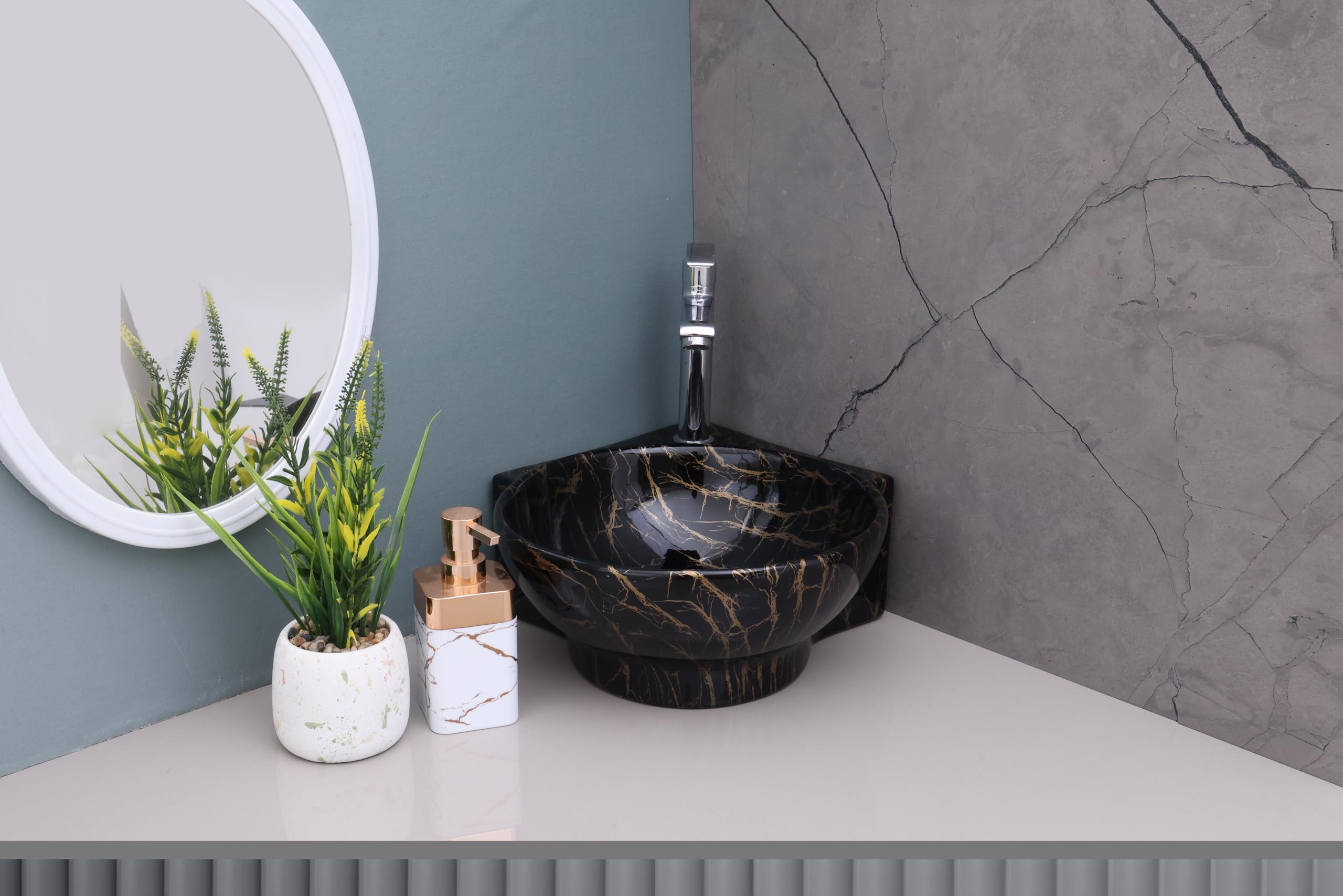 HISRE Wall Mounted Wash Basin for Bathroom | Ceramic Wash Basin Wall Hung Small Corner Wash Basin/Sink (Style - I), photo 1 of 5