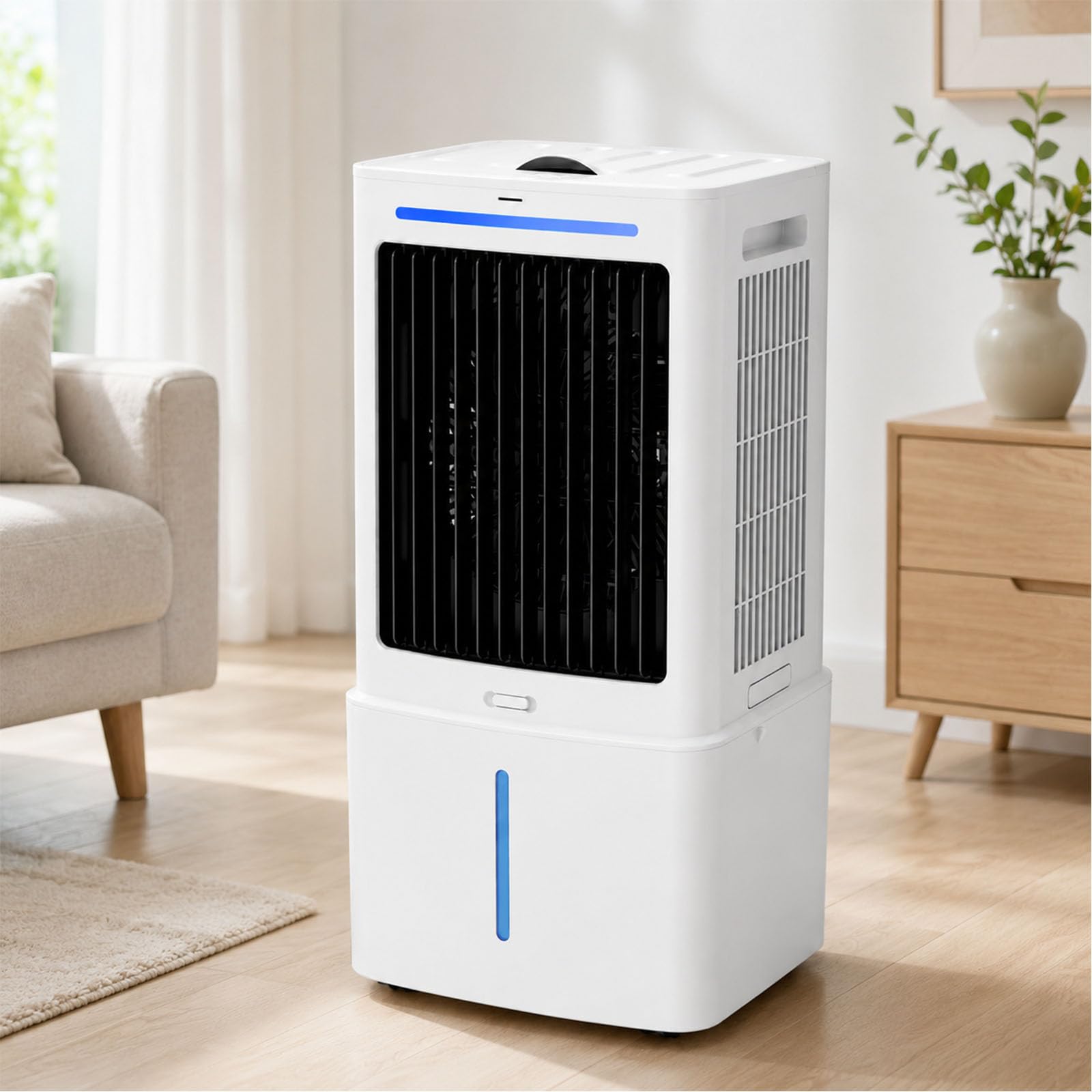 Ksdbgvf White Powerful 25L Evaporative Air Cooler With 6.8M Airflow, 3 Speeds, 3 Modes, 12-Hour Timer, Smart Touch Panel, Oscillating Personal Cooling Fan For Home, Bedroom And Office Use