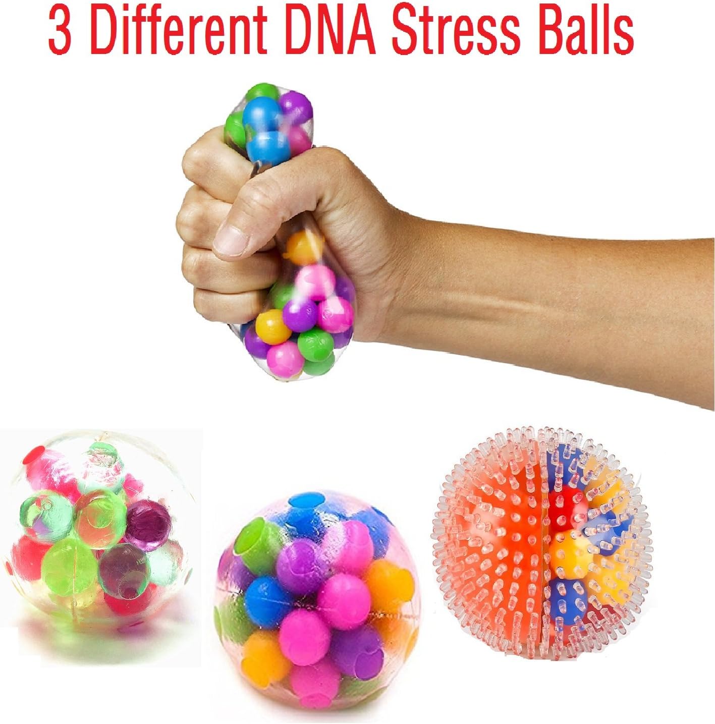 DNA Stress Relief Balls Set(3 Pack)-Squeezing Stress Relief & Fidget Balls-Risk-Free Sensory Rubber Ball For Anxiety Kids/Adults With Autism, ADHD, Bad Habits & More
