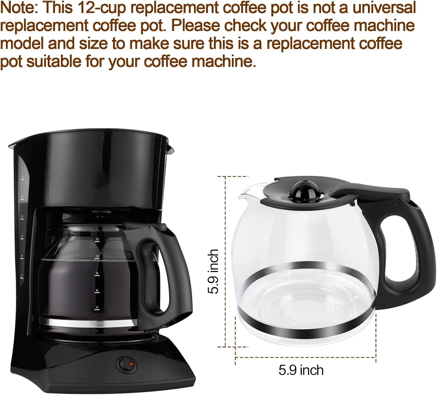 12-Cup Coffee Pot Replacement for Mr. Coffee 12 cup Coffee Maker Pot, Coffee Carafe Replace PLD12 PLD12-RB Series - Black Handle - Image 7