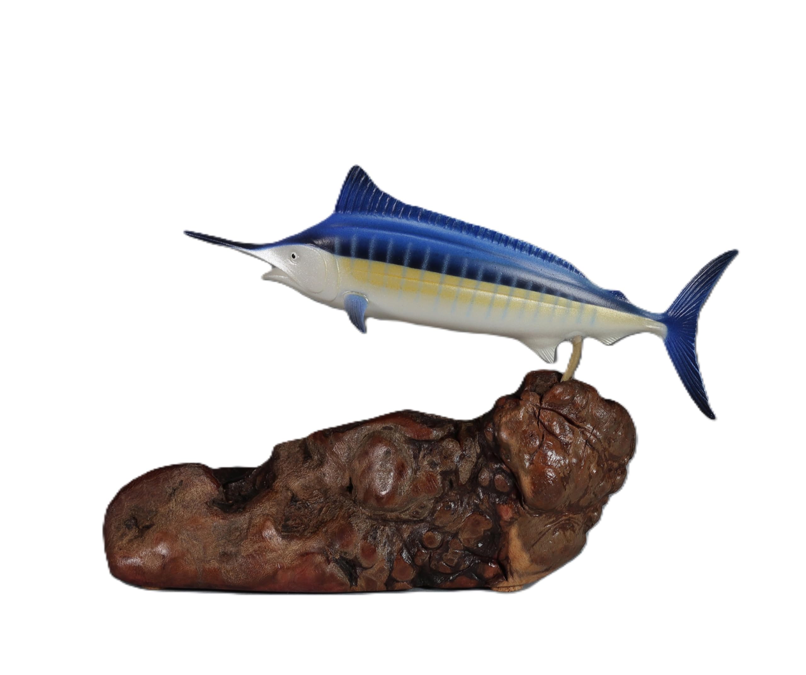 Marlin by John Perry 6 inches Long Airbrushed Sculpture on Polished burlwood Base. Signed.