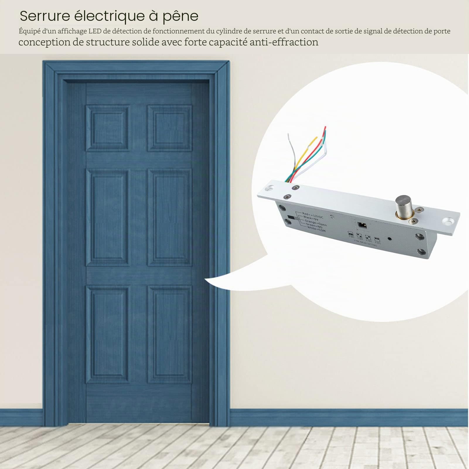 DC 12V 5 Lignes Serrure à Pêne électrique Pêne Dormant étroit Serrure de Porte à Pêne Dormant avec Affichage LED temporisé pour le Contrôle D'accès D'entrée (Verrouillage de mise hors tension)