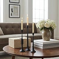 Vista 4 de Denique Iron Taper Candle Holder Set of 3, Black Candlestick Holders Decorative Candle Stand, Tapered Candle Holders Tall Set for Wedding, Dining