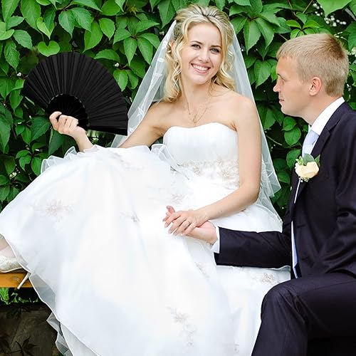 Miniatura 6 de durony Abanicos chinos de tela de nailon con mango de plástico, abanicos plegables decorativos para fiestas, regalos de boda, decoración del hogar,