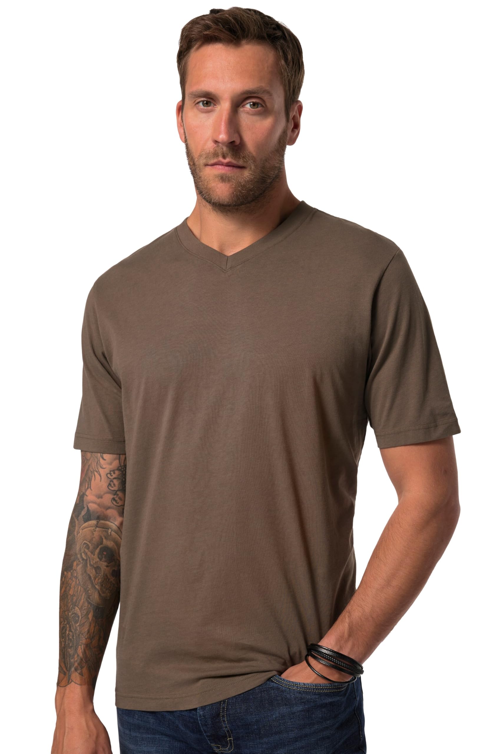 JP 1880 Men's Large Sizes Plus Sizes Menswear L-8XL T-Shirt, Basic, V-Neck, up to 8XL 702415, Taupe, 6XL