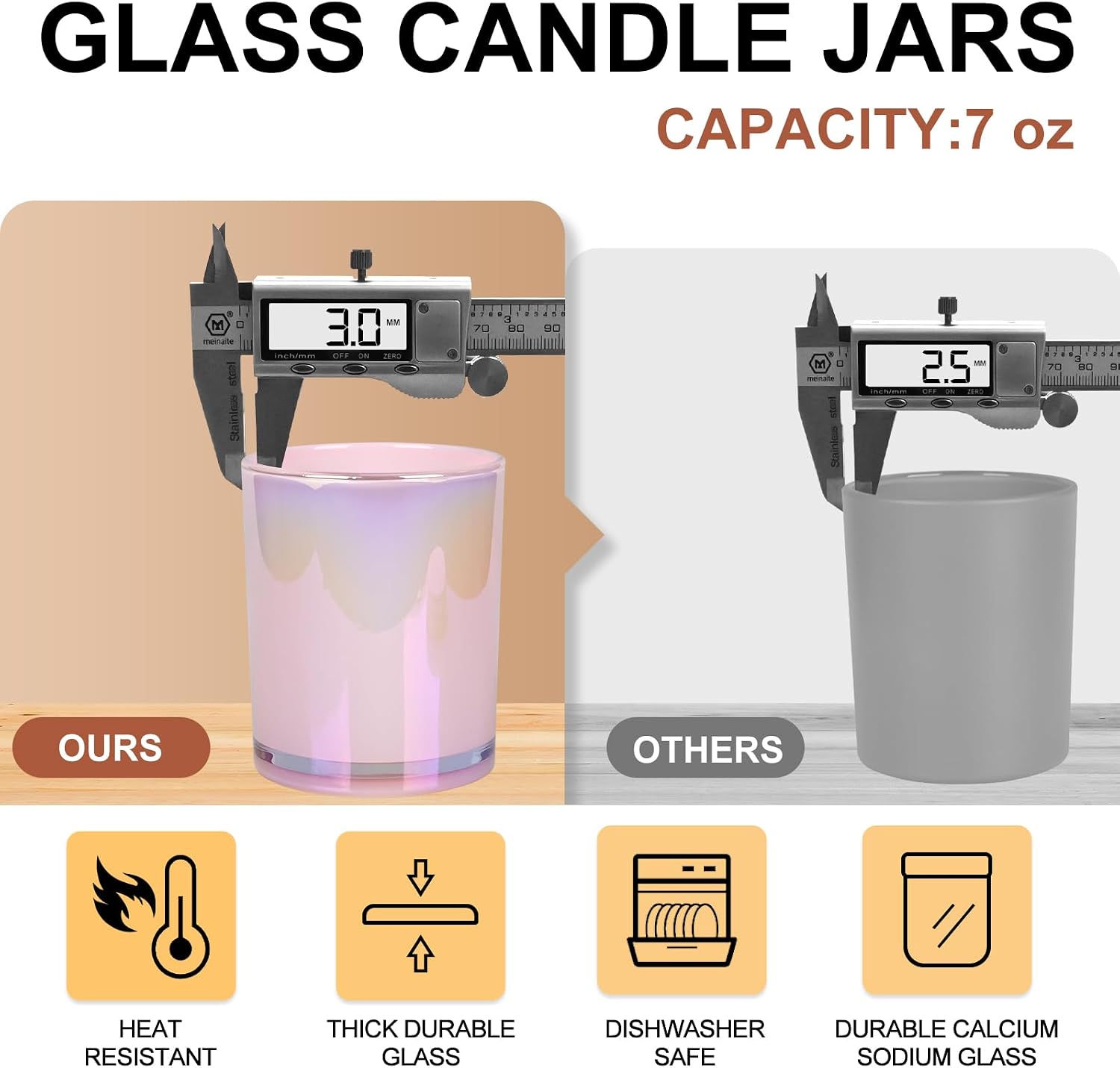 SHOWIN Thick Candle Jars for Making Candles 16 Pcs, 7 OZ Empty Jars with Wood Lids for Candle Making, Sample Container, Glitter Pink image 3
