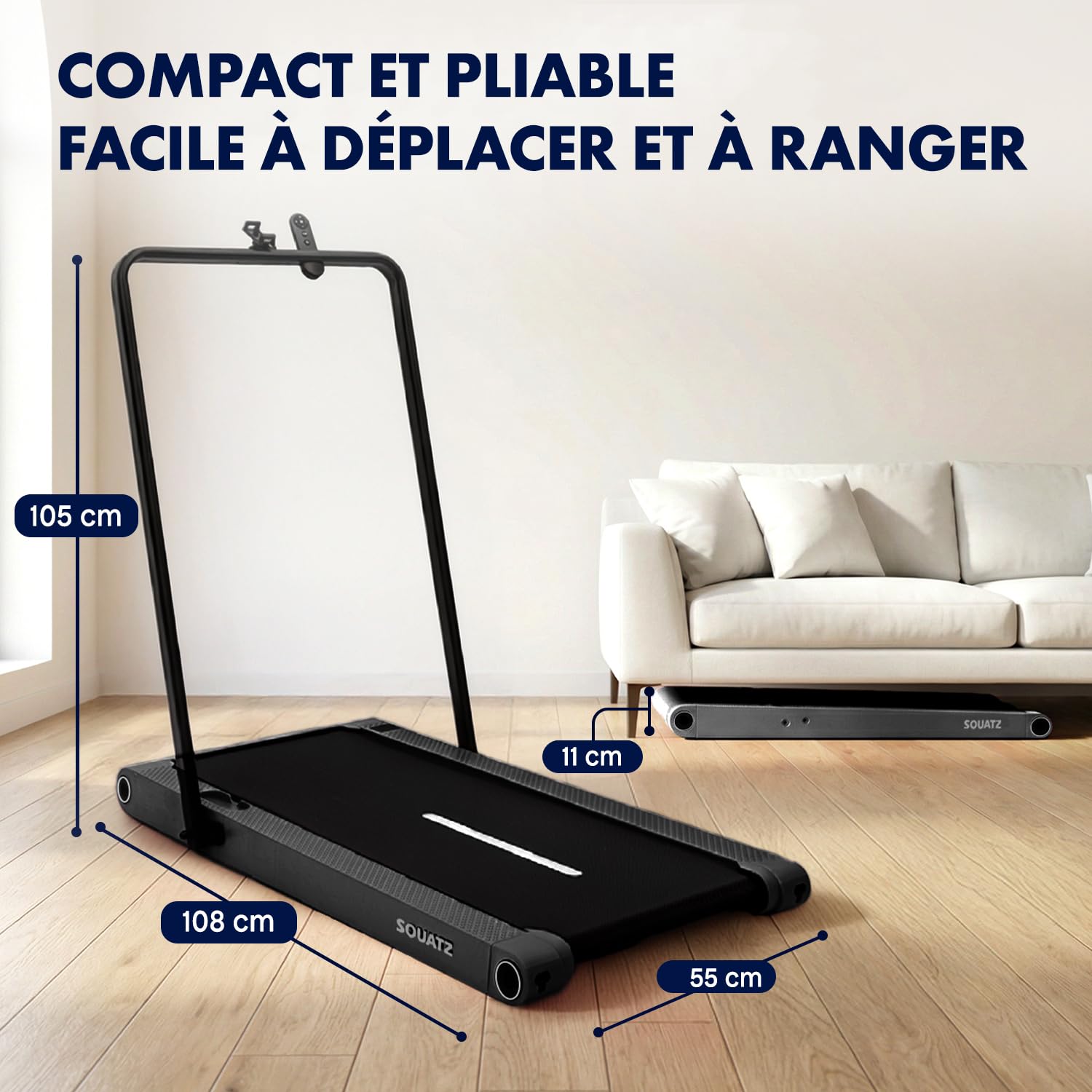 Squatz Tapis de Marche 2-en-1 avec Plateforme Vibrante, Walking Pad Compact 120 kg, Moteur Silencieux 45 DB