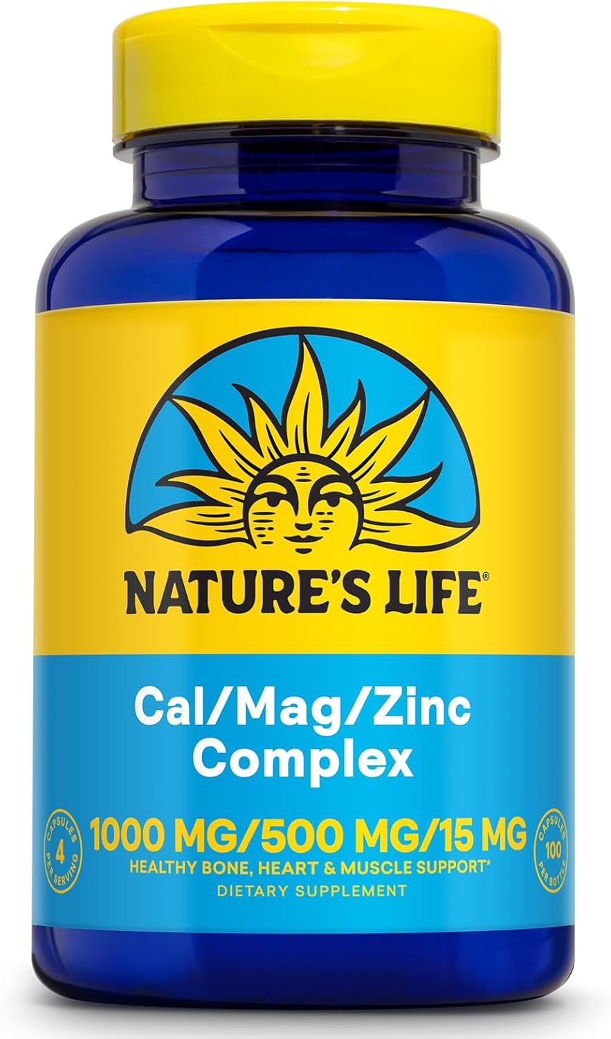 NATURE’S LIFE Cal Mag Zinc Complex 1000mg / 500mg / 15mg – Calcium Magnesium Zinc Supplement w/Vitamin D and Boron – Bone Health, Muscle and Heart Health Support, 60 Day Guarantee, 25 Serv, 100 Caps