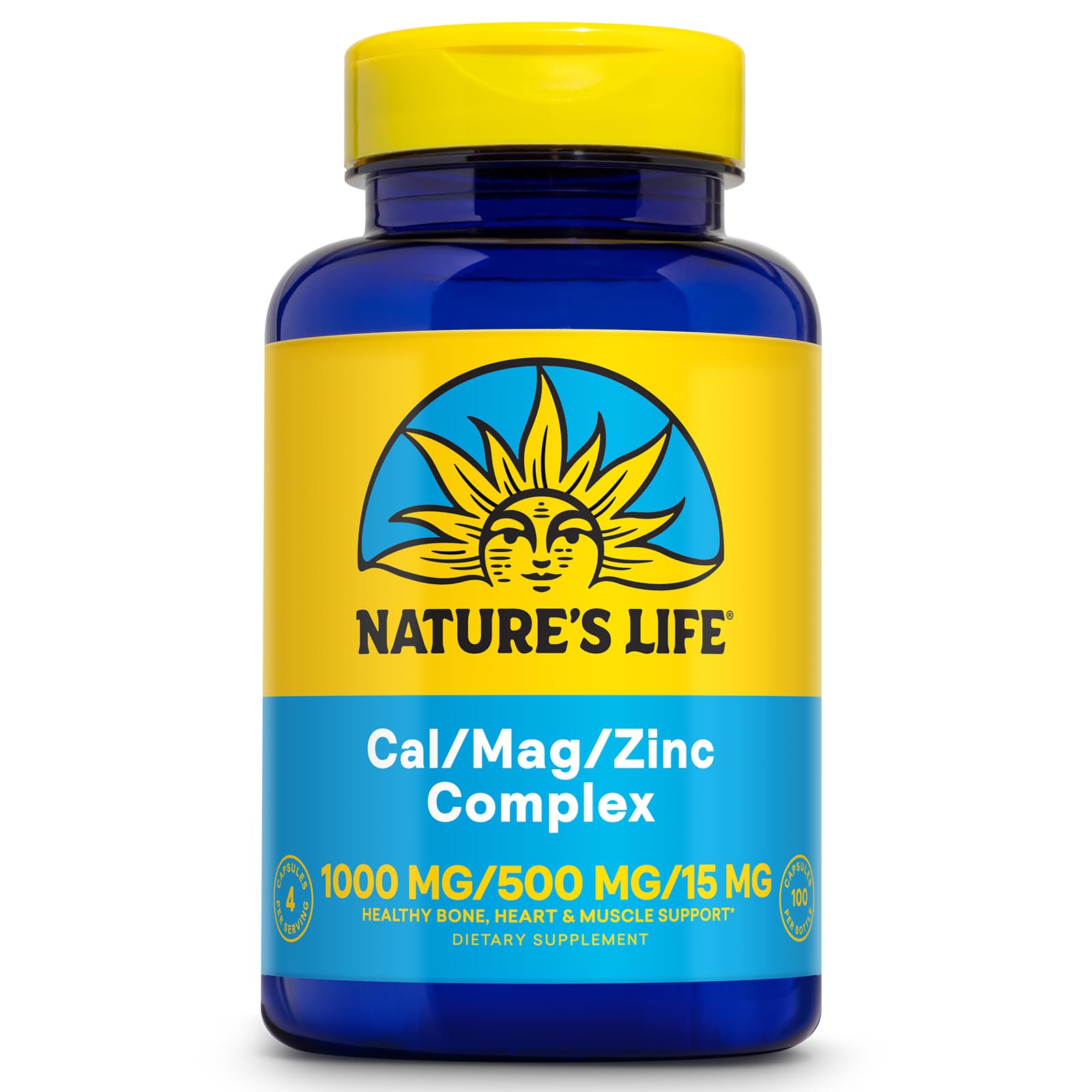 NATURE'S LIFE Cal Mag Zinc Complex 1000mg / 500mg / 15mg - Calcium Magnesium Zinc Supplement w/Vitamin D and Boron - Bone Health, Muscle and Heart Health Support, 60 Day Guarantee, 25 Serv, 100 Caps