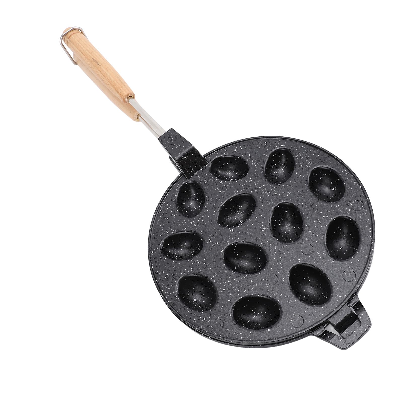 Machine à biscuits aux noix 12 trous |Poêle antiadhésive en alliage d'aluminium pour gâteaux/gaufres aux œufs/pâtisseries |Manche en bois composite, facile à nettoyer et passe au (Black)