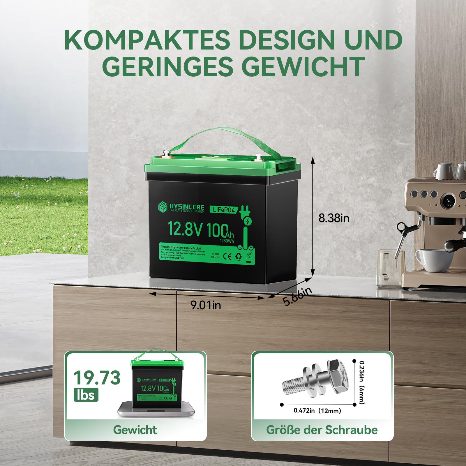12V LiFePO4 100Ah Batterie Mini mit LED, Lithium Aufbau Batterie mit 100A BMS Low Temperature Schutz, IP65 wasserdicht, bis zu 15000 Zyklen, 12V Akku für Wohnmobil, Solaranlagen, Marine