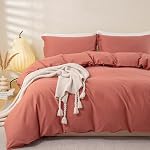 OAITE 100% Washed Cotton Duvet Cover Queen Size Soft Breathable Durable Bedding with Zipper Closure & 8 Corner Ties- 3 Pieces Plain Simple Duvet Cover Set,2 Pillow Shams,1 Duvet Cover(90"x90")