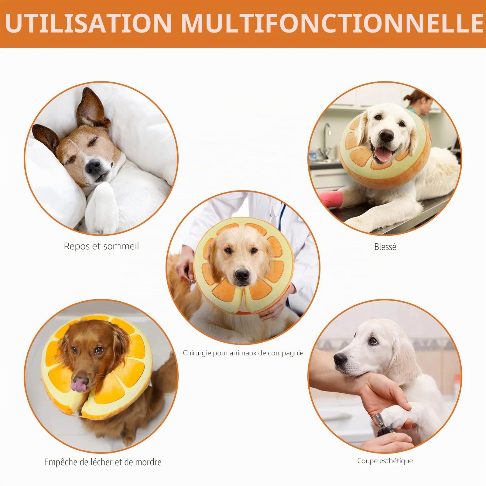 IEUUMLER Collerette Souple Chien Gonflable, Protection Réglable Collier de Favoriser la Récupération pour Chien Chats Anti Lechage & Morsure EU004 (Orange, L)