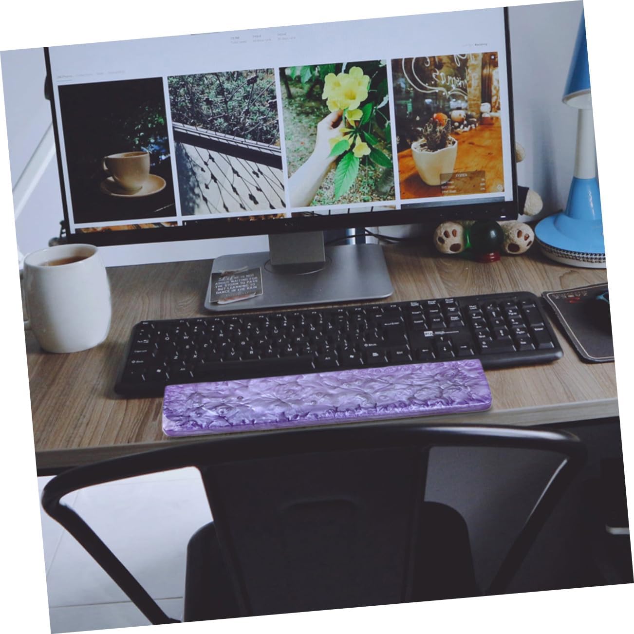 WOONEKY 紫色珍珠樹脂製キーボード用手首サポートパッド 人間工学設計で快適なピングとゲーム操作を実現 デスク作業時の手首保護と