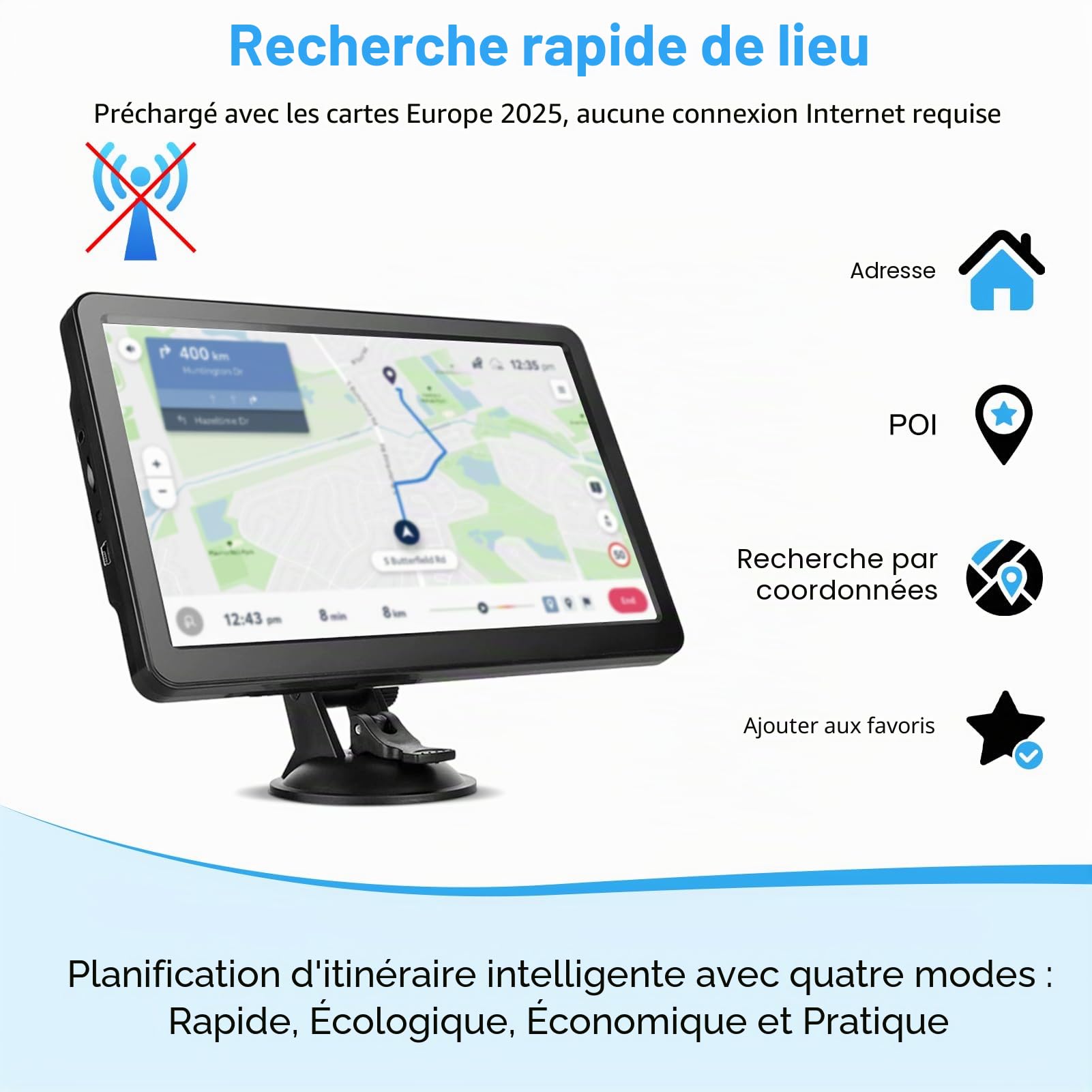 Navigateur GPS 22,9 cm pour voiture, camion 22,9 cm, pilotes commerciaux 2025 pour cartes Europe et Royaume-Uni (en Europe)