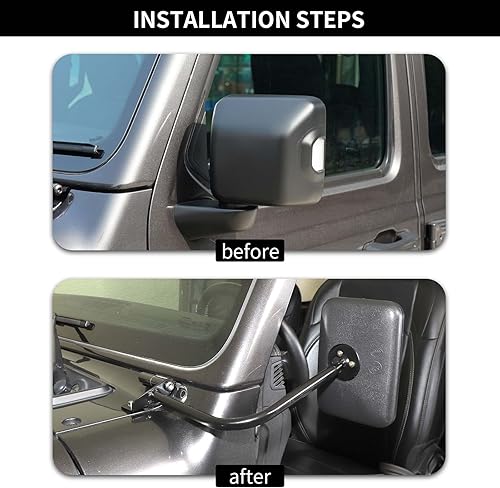 Miniatura 2 de Hoolcar Espejo retrovisor con bisagra de capó, espejo retrovisor antivibraciones, espejo sin puerta compatible con Jeep Wrangler JL JLU y Gladiator