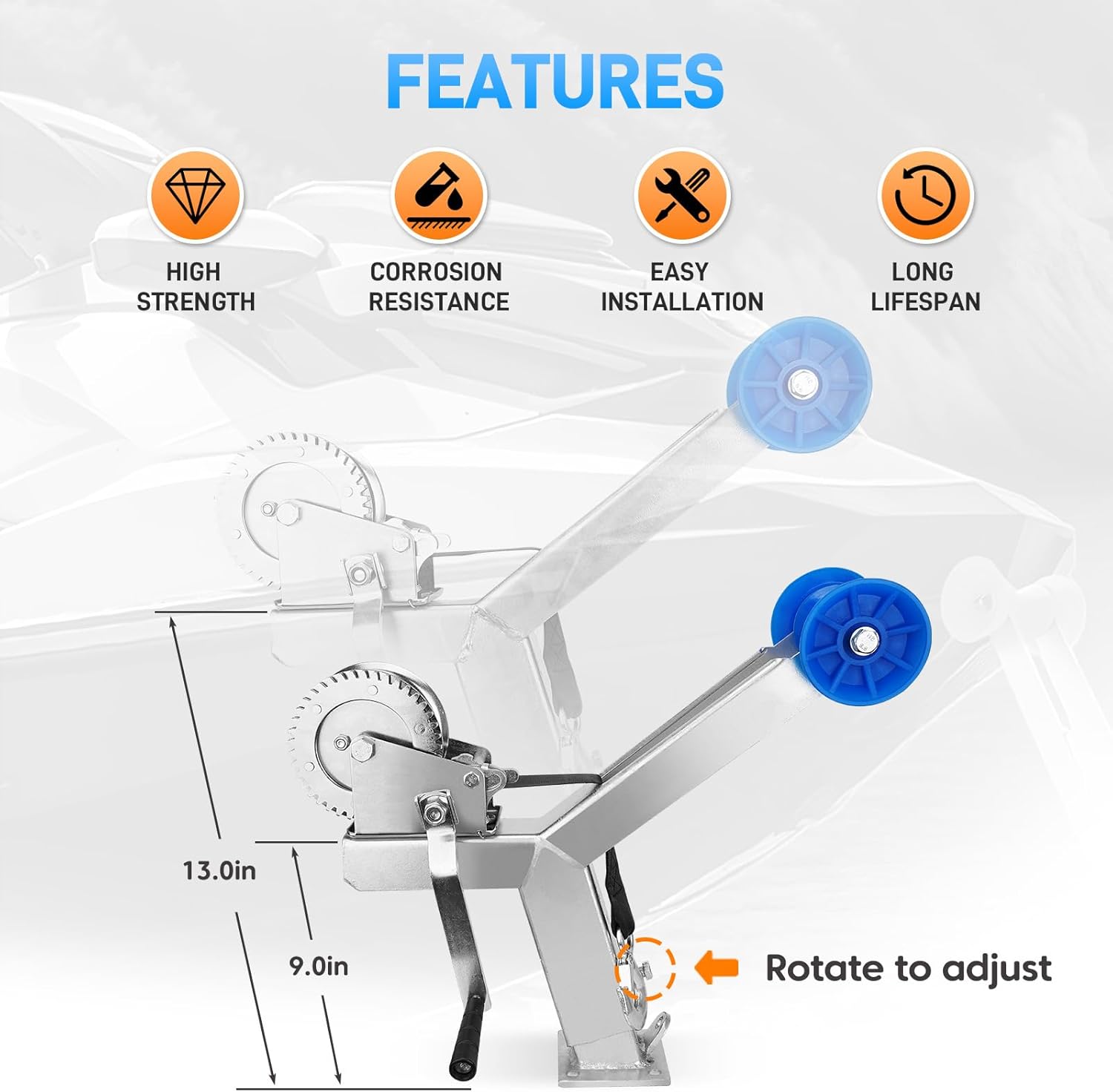 Height Adjustable Boat Trailer Winch Stand with 1200LB Boat Winch Compatible with 3" W X 4" H Boat Trailer Drawbar Motorboats Fishing Boats, Boat Trailer Winch Stand with Roller