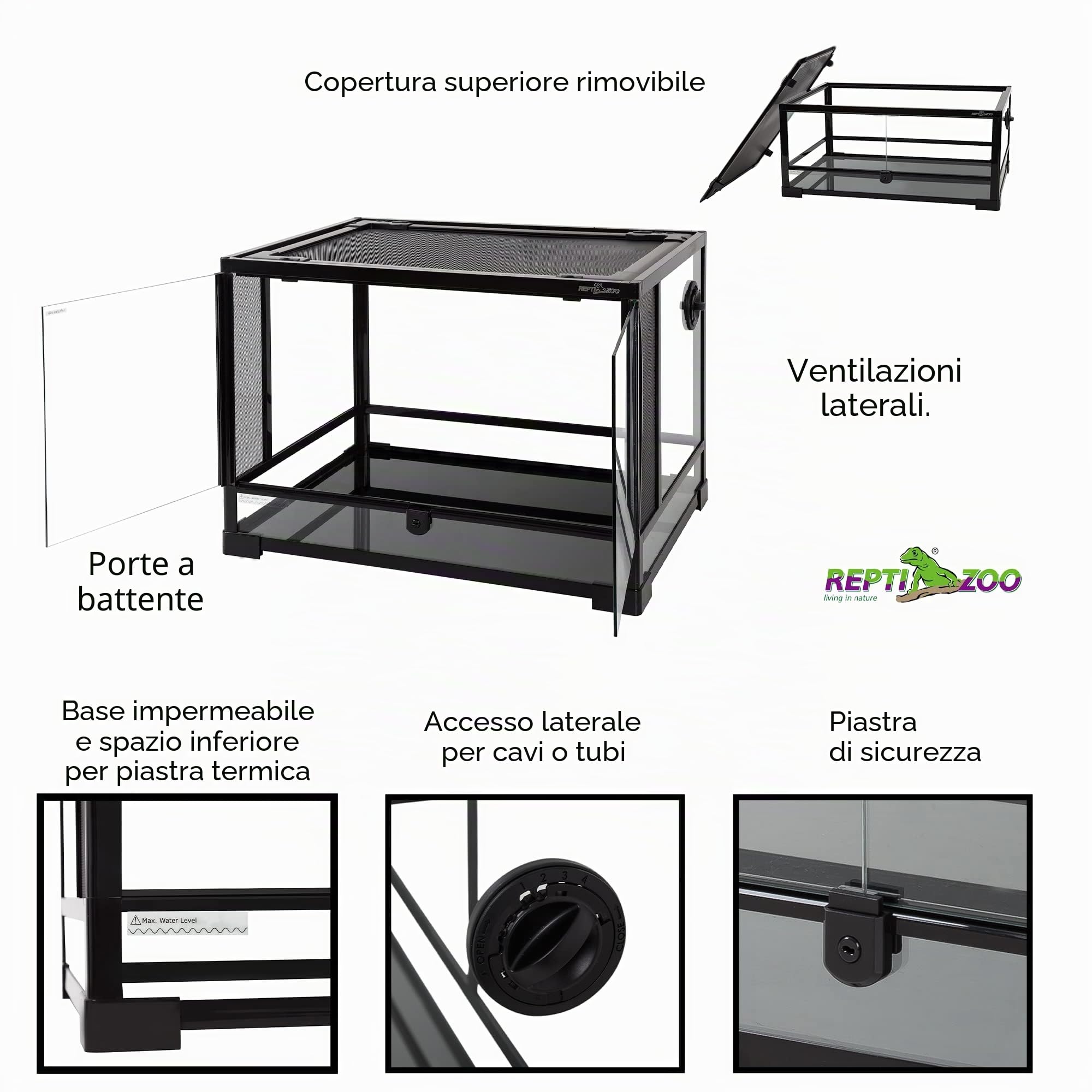 ReptiZoo Terrario in vetro, 60 x 45 x 45 cm, smontabile – spedito! (RK0107)