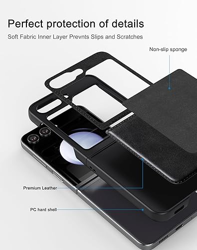 Miniatura 4 de Foluu Funda de piel sintética para Samsung Galaxy Z Flip 5 5G, funda de piel sintética + carcasa rígida de policarbonato ultrafina y duradera