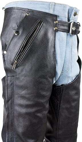 Miniatura 5 de Chaps de cuero para motocicleta para hombre, pantalones de cuero suave con múltiples bolsillos divididos
