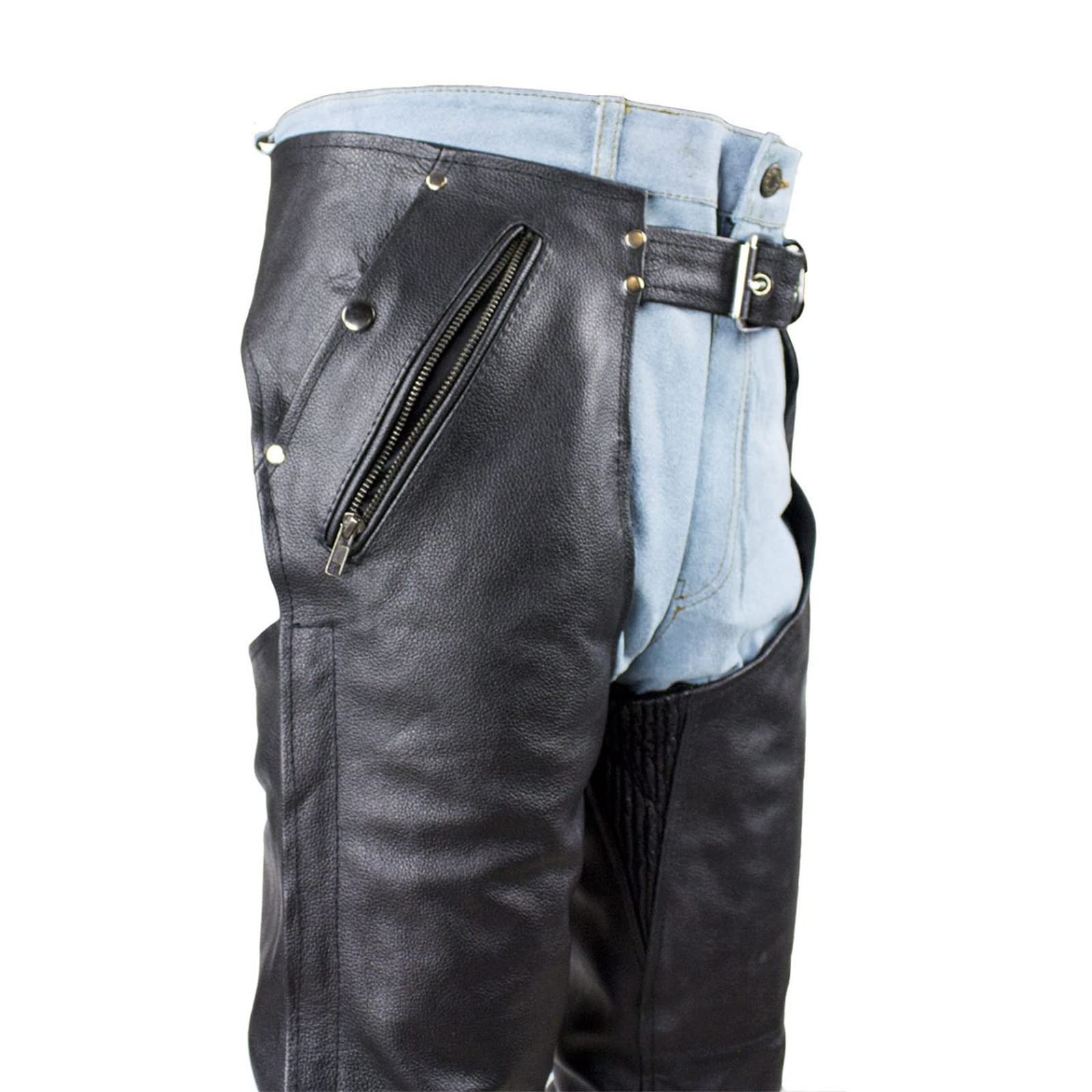 GARGOYLE BELLS Premium Motorrad Leder Chaps Herren Damen Echtleder Reißverschluss Cowboy Motorrad Chaps