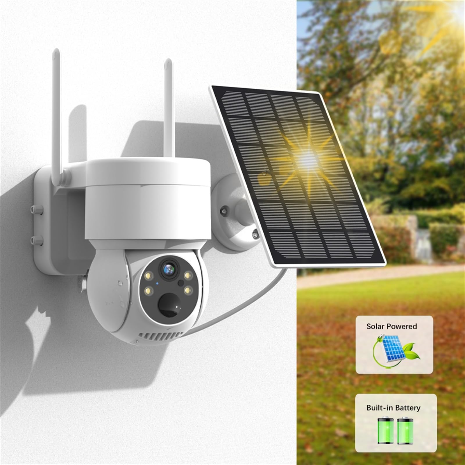 Telecamera WiFi Esterno, Telecamera PTZ Telecamera IP Solare Wireless Esterna 4MP HD Telecamera di videosorveglianza con Batteria incorporata Standby prolungato,Sicurezza, Antifurto(64G)