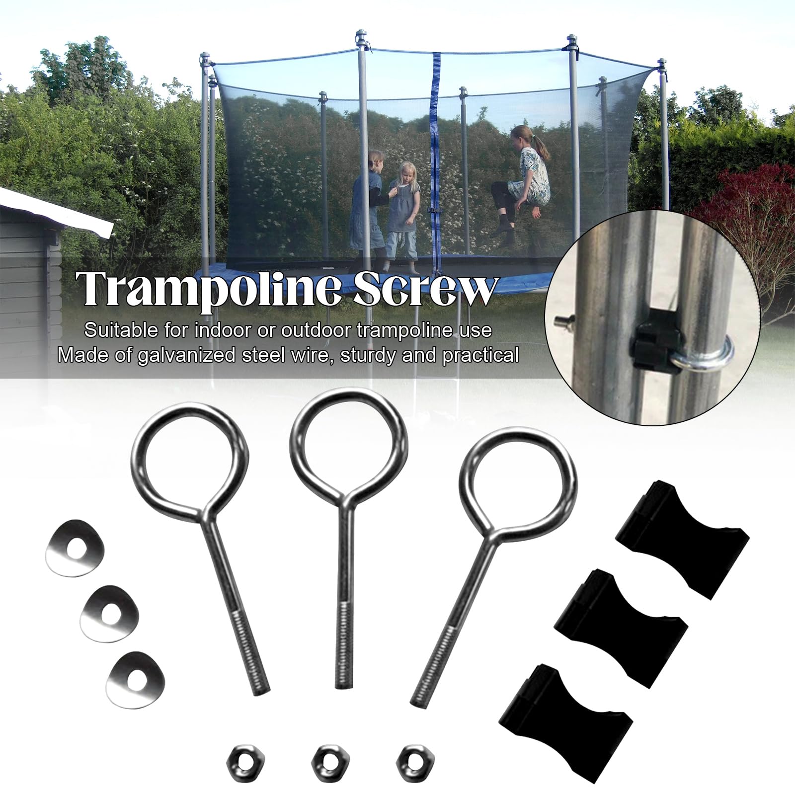 Srup Trampoline Screws Set, 12 Pcs Galvanized Steel TRAMPOLINE Accessories, Secure Trampoline Attachment for Large and Small Trampolines - Image 4