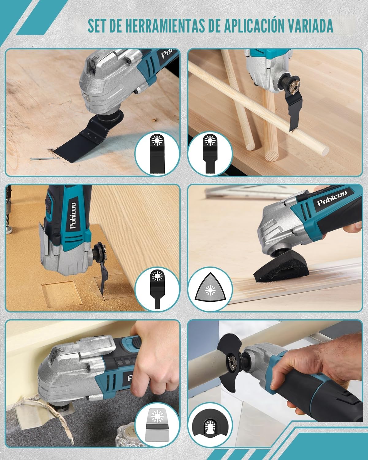 Multiherramienta Oscilante con 23 Accesorios, 300W Herramienta Multifunción con 10000-22000 RPM 6 Velocidades Variables,Ángulo de Oscilación 3⁰ Sierra Oscilante Multitool para Cortar, Tallar, Pulir