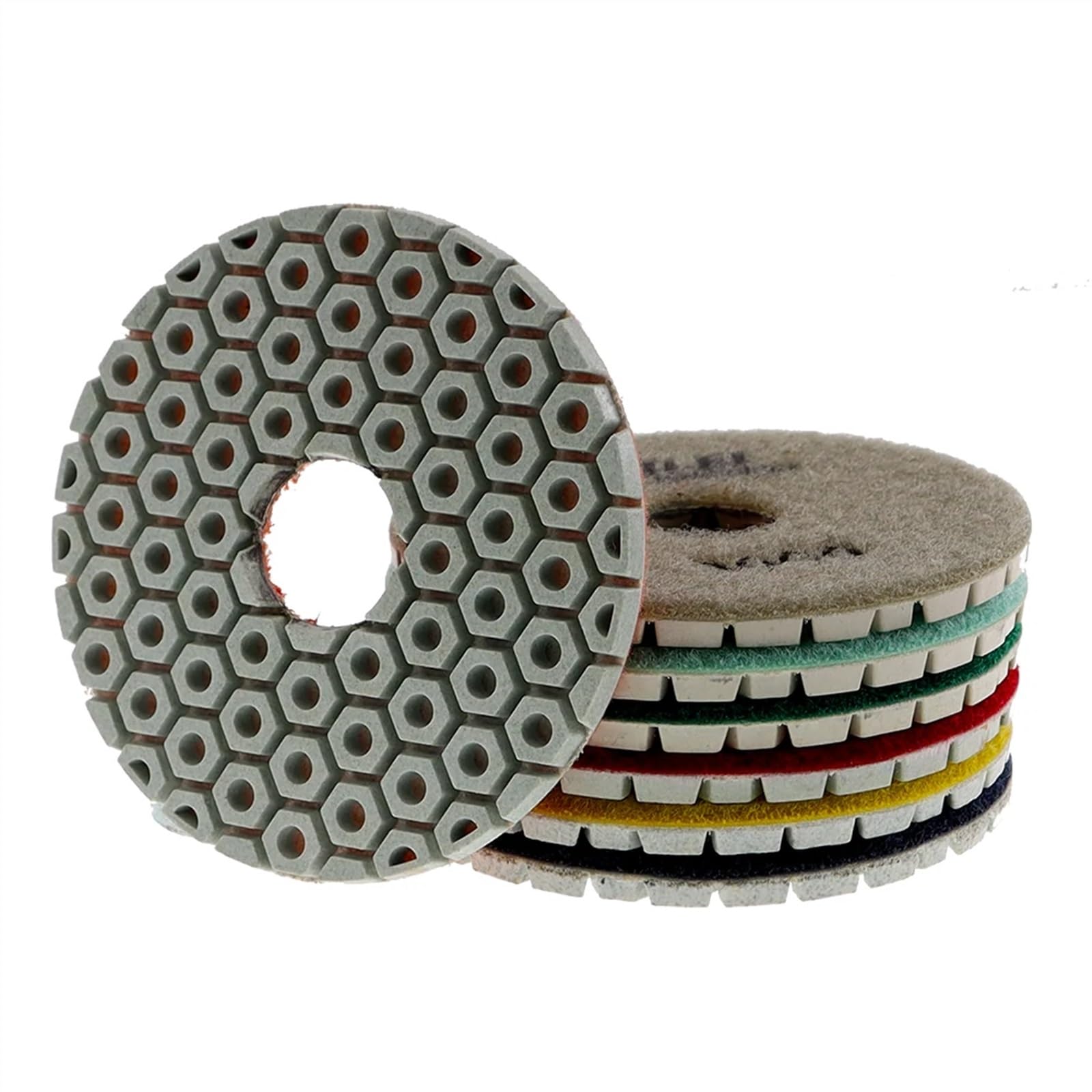 Juego de 7 almohadillas for pulido de diamante Super 4 pulgadas, almohadillas for pulido en seco/húmedo de 100 mm for granito, mármol, piedra, hormigón(100_7 PCS_4 INCHES)