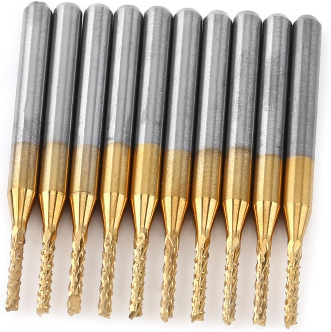 Yctze 1.5mm End Mill Tungsten Coating Engraving Bit, CNC PCB Cutting Tool with 1/8' Shank, Pack of 10, for Cutter and Downcut 2mm 1/16 Tasks