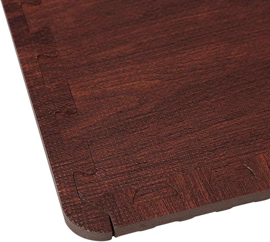 SUPERJARE 16 Tiles Eva Foam Interlocking Tiles Protective Flooring Mat with Borders Dark Wood Grain