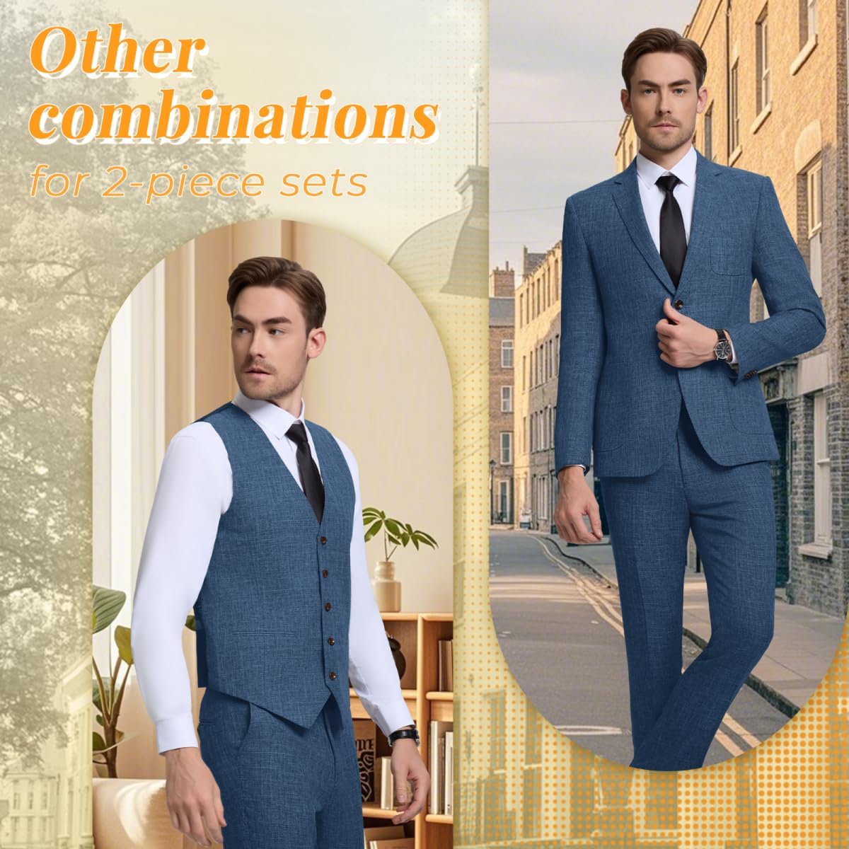 Men Suits Lightweight 3 Piece Slim Fit 2 Button Blazer Vest Pants Suit Sets Casual Men Wedding Suits Prom Tuxedo - Image 4
