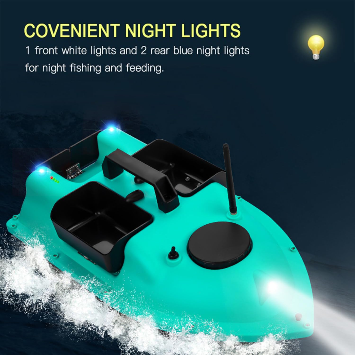 Esca con telecomando per barca con ritorno automatico GPS, luci notturne, 3 serbatoi di esca, lunga durata della batteria per la pesca