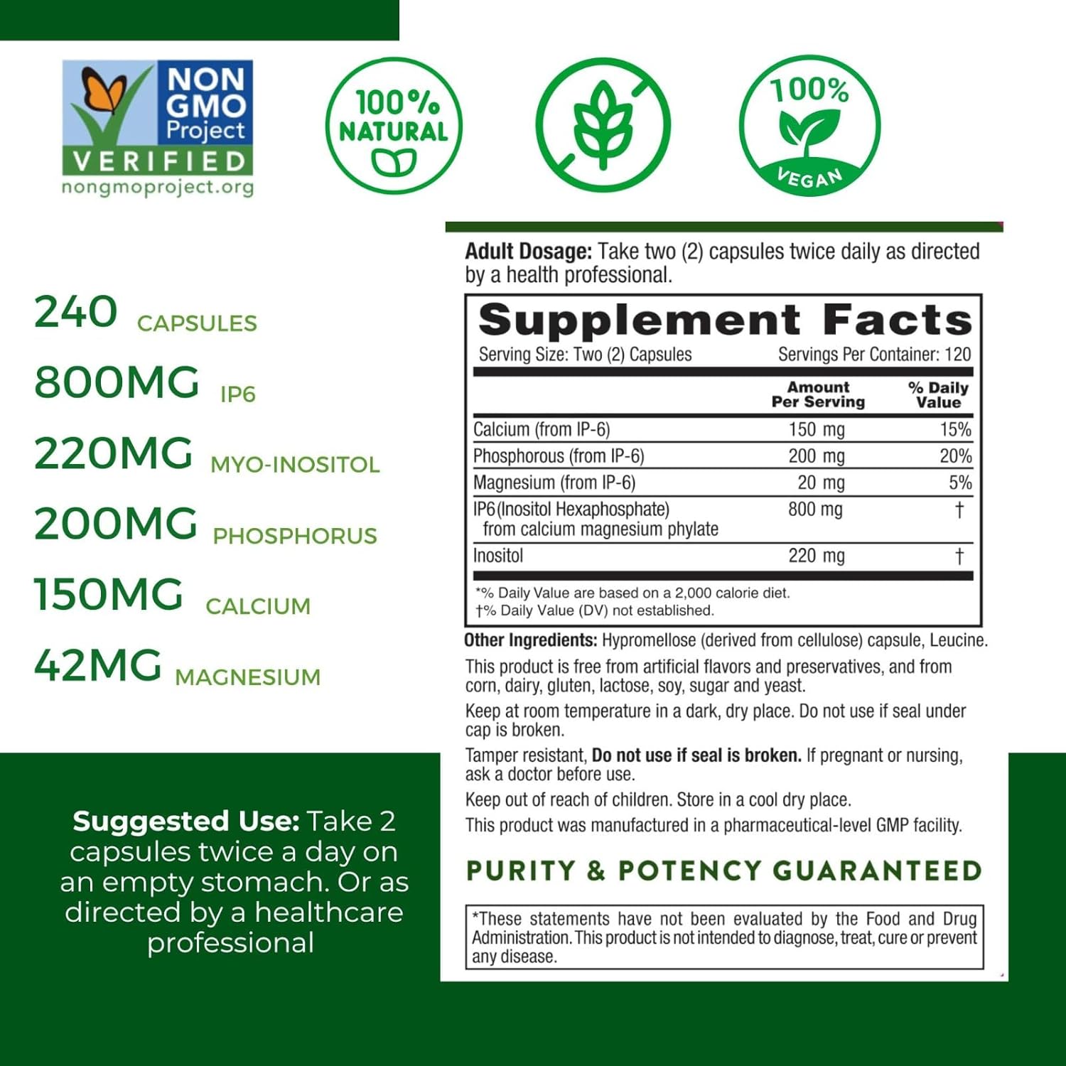Active Again Hope Science IP6 Inositol 120 caps - Whole Body Immune Support with Nature's Most Potent Antioxidant - IP6 Inositol Supplement for Enhanced Immunity, Bone, Kidney and Heart Health